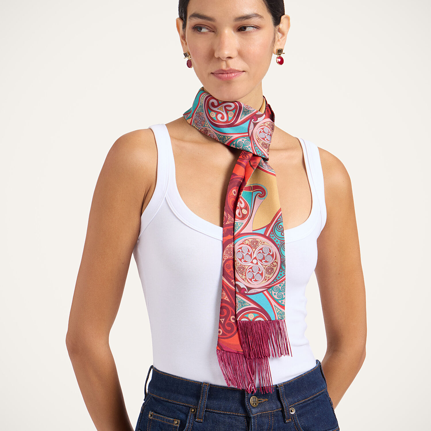 La Doublej Skinny Scarf In Alchemy Placée Dark Red