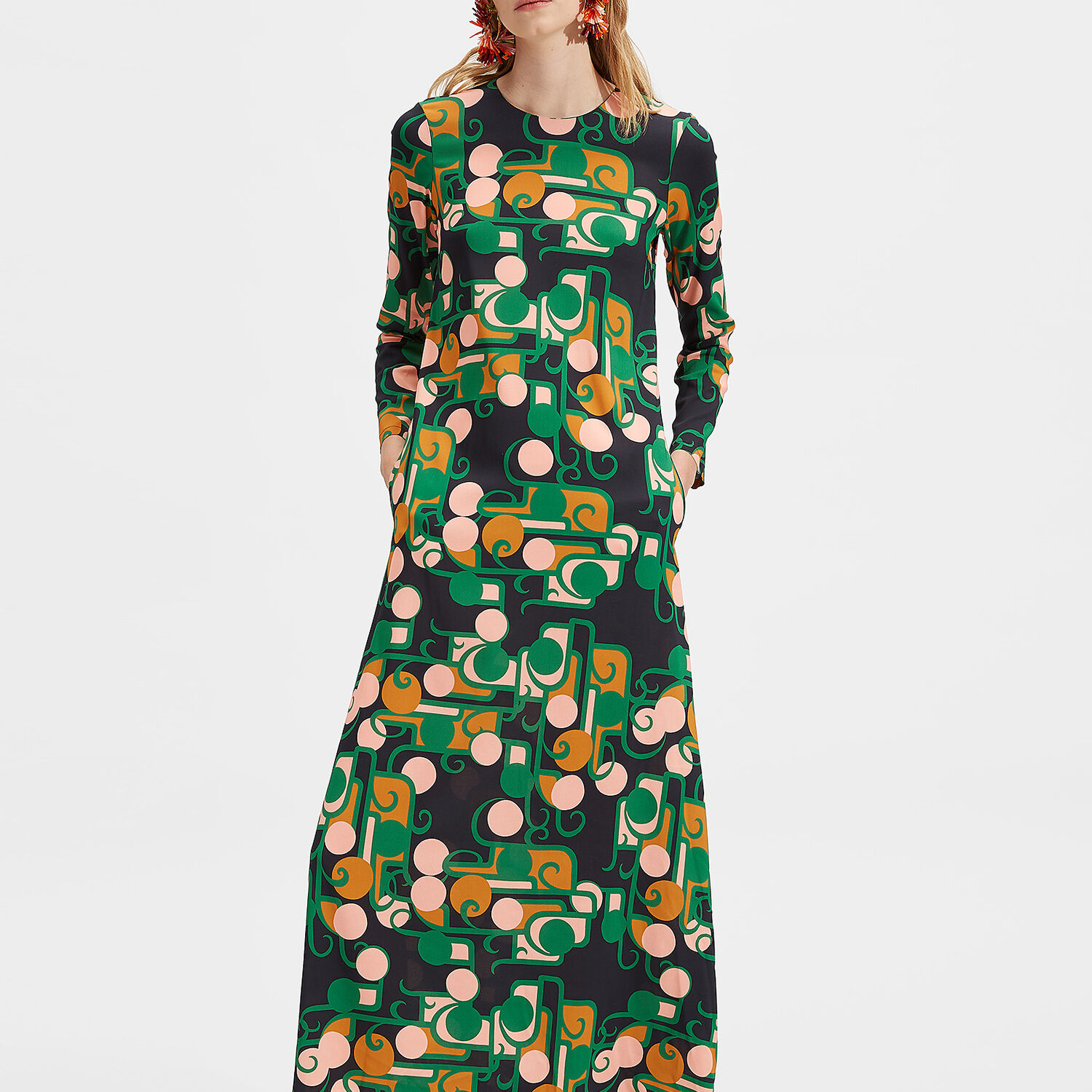 La Doublej Sable Long Sleeve Swing Dress In Deco