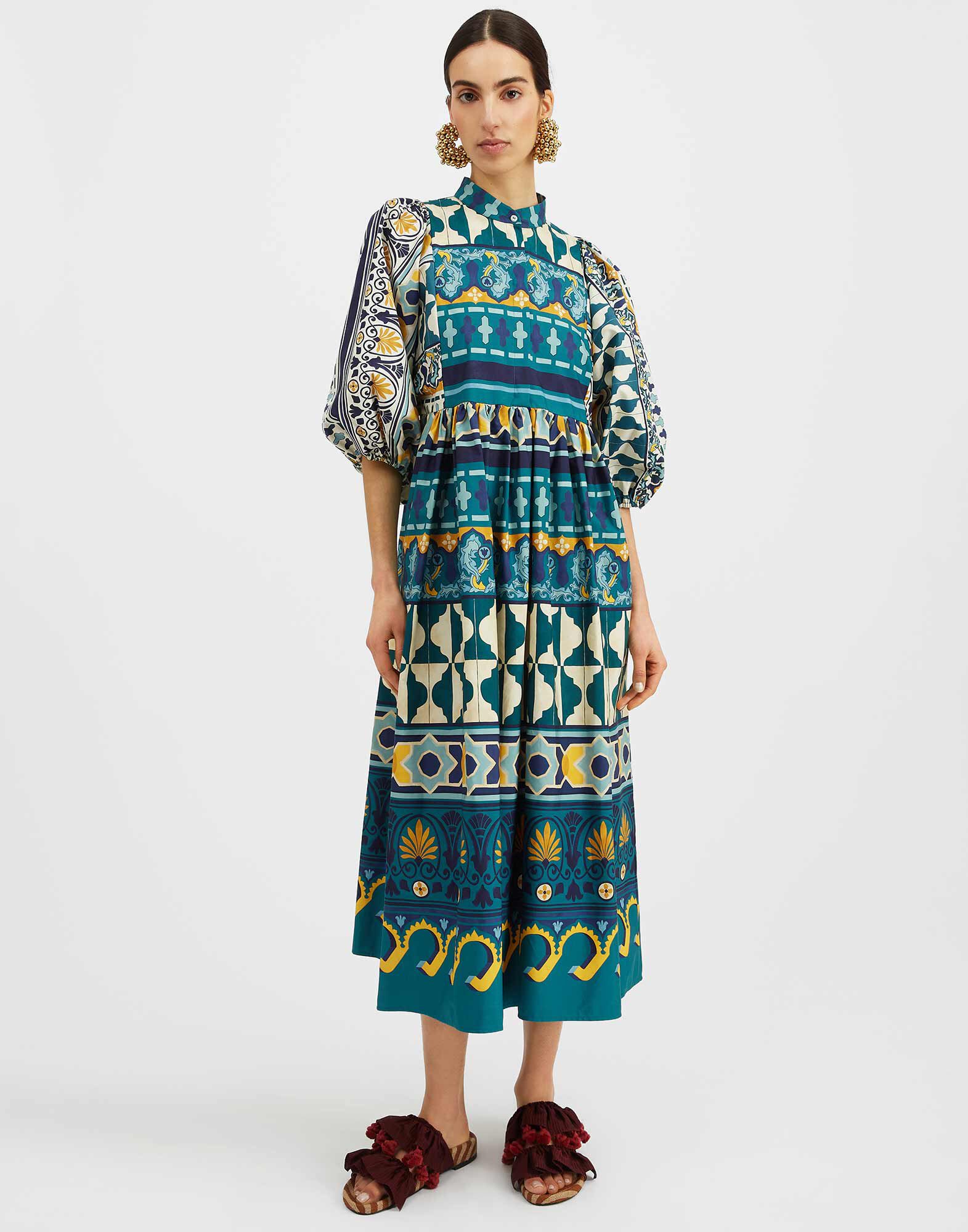 La DoubleJ Portofino Dress Casareale Plac&egrave;e Emerald DRE0374COT039REA01GR04