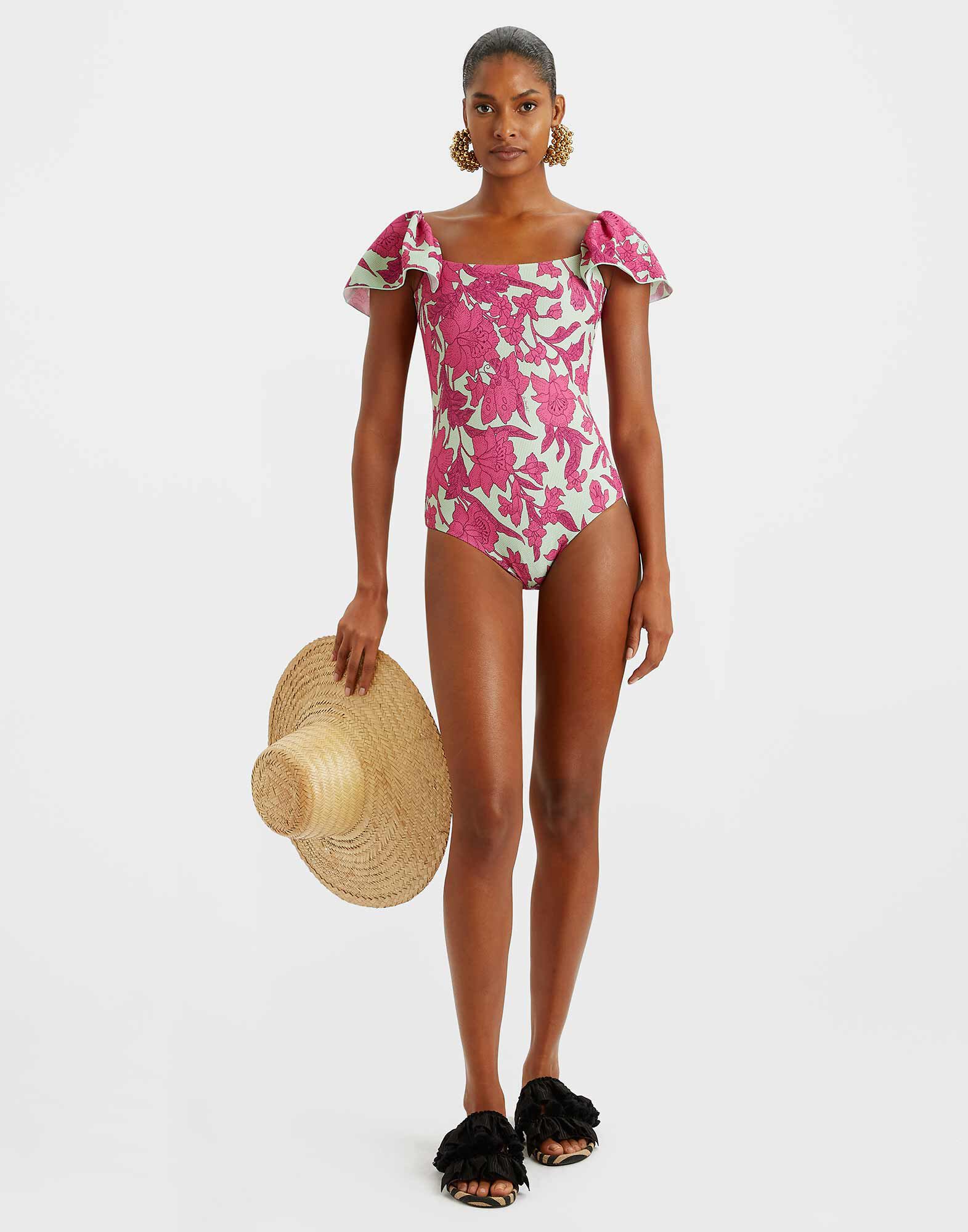 【LA DOUBLEJ】scarlett ruffled プリント swimsuit Scarlett Swimsuit in Lilium Purple for Women | La DoubleJ