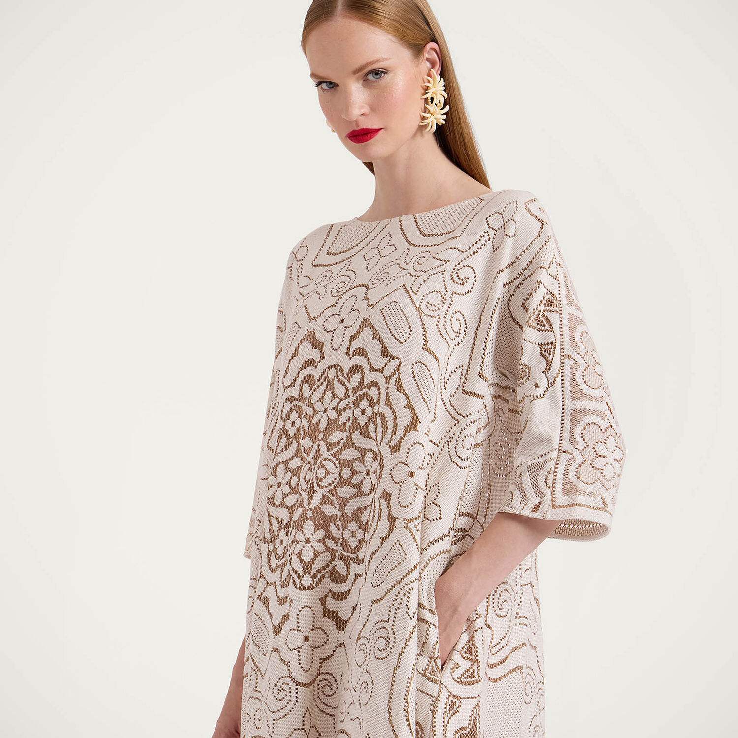 La Doublej Lacey Muumuu Dress In Solid White Smoke