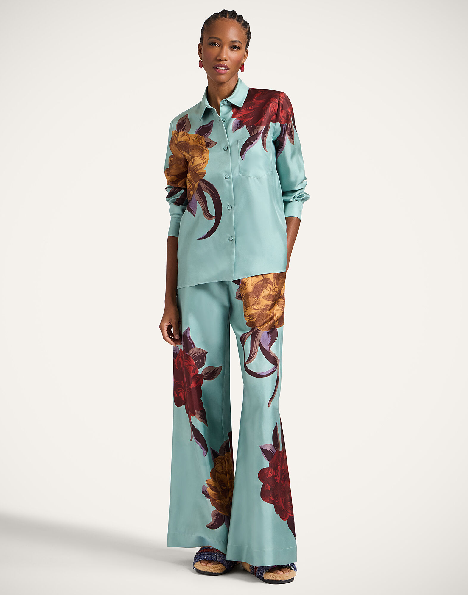 La DoubleJ Palazzo Pants Peony Plac&eacute;e Light Blue TRO0026SIL001PEO06BU01