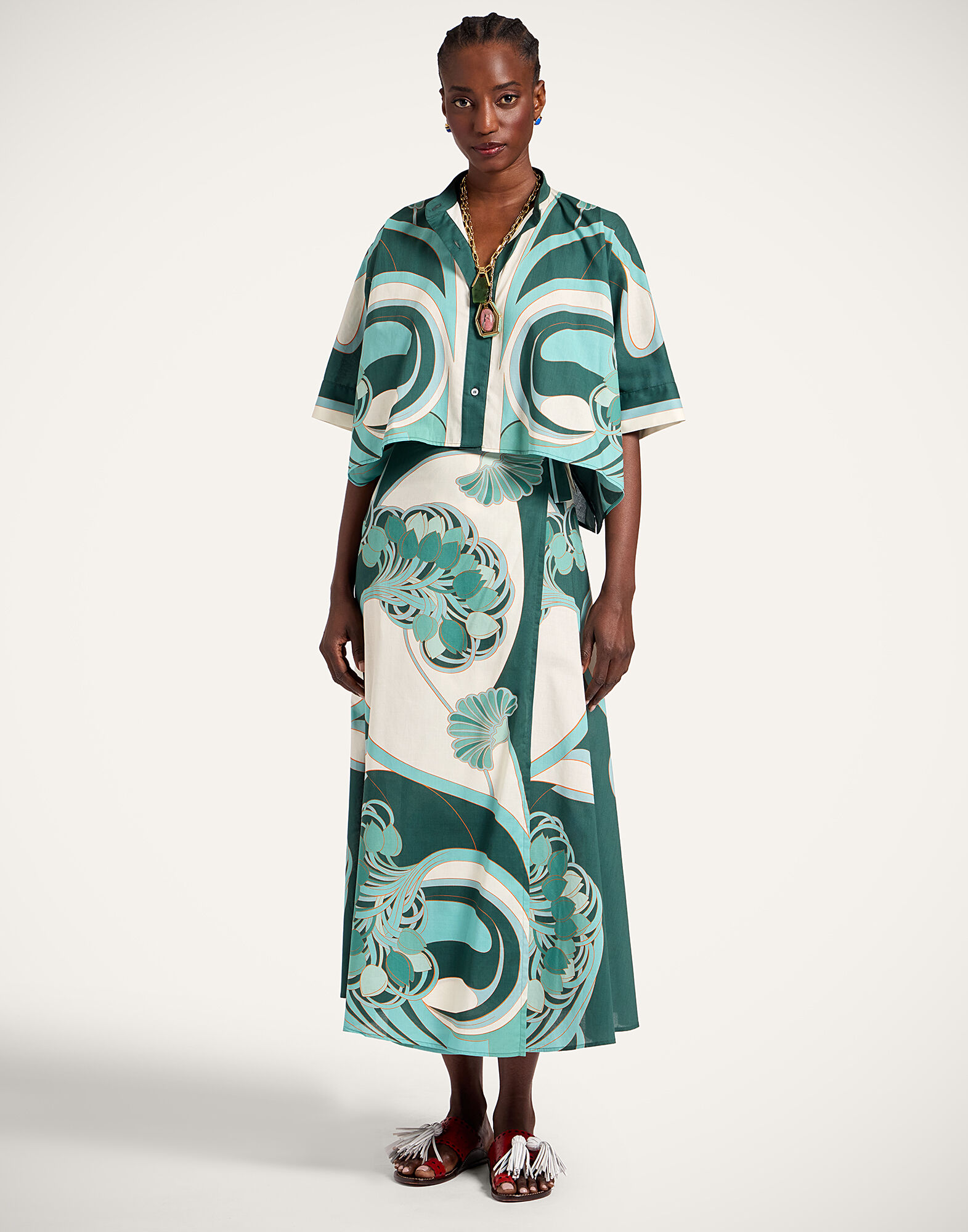 La DoubleJ Sarong Skirt Blooming Tulip Plac&eacute;e Mint SKI0122COT056BTU01GR11