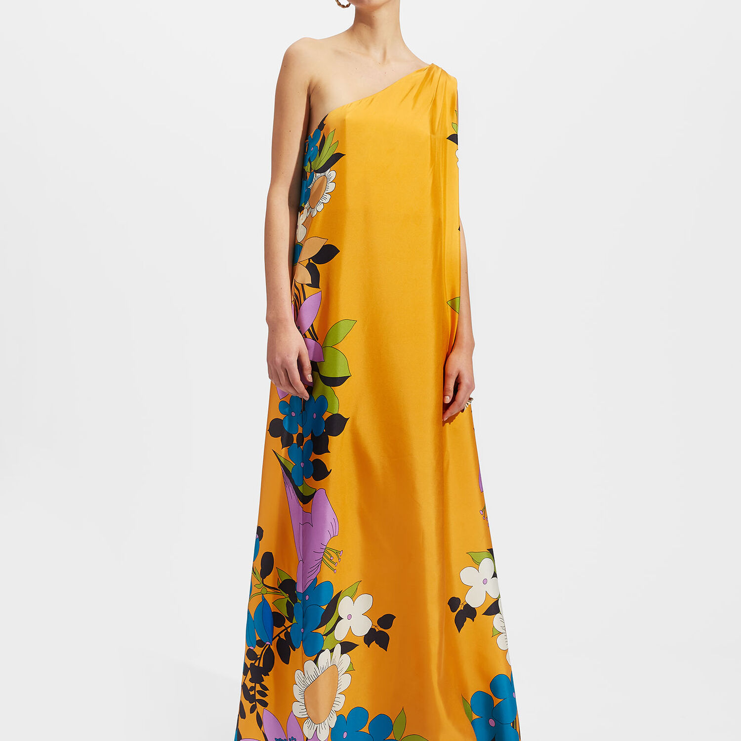 La Doublej Roy Floral-print Silk-faille Maxi Dress In Cameo Blooms Placée