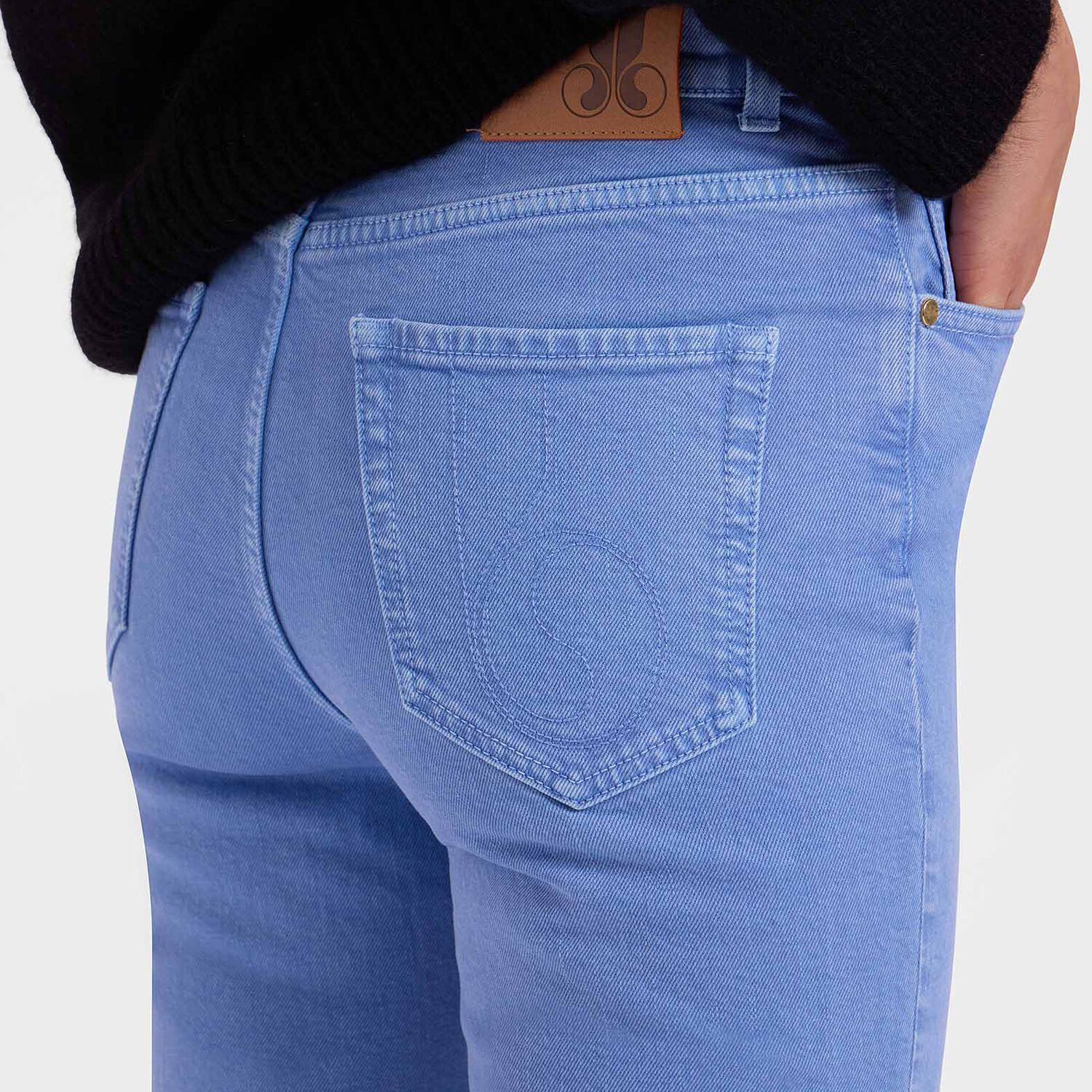 Shop La Doublej Fancy Crop Jeans (with Feathers) In Light Blue