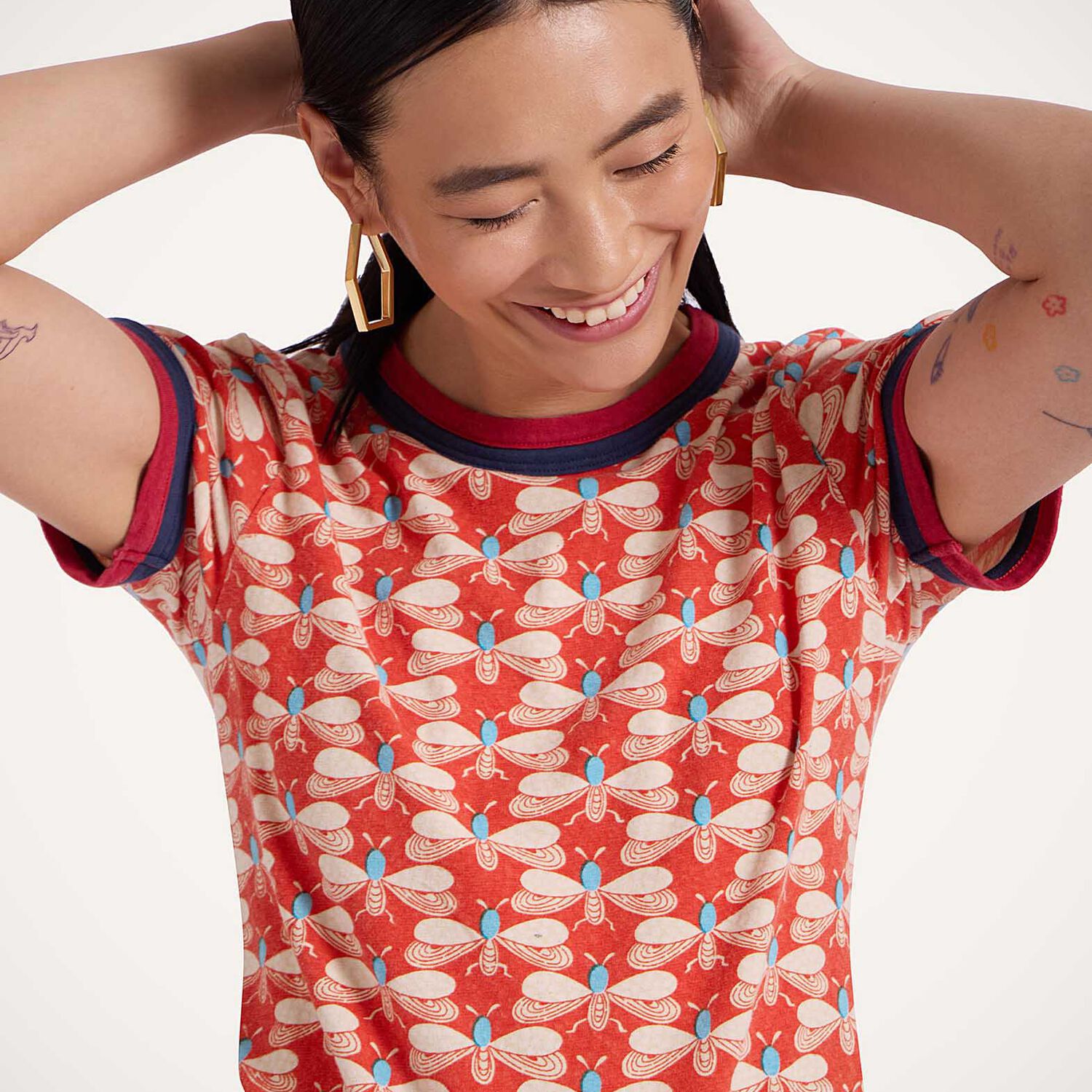 La Doublej Itty Bitty Double Binding Ringer T-shirt In Pull My Petaltail Orange