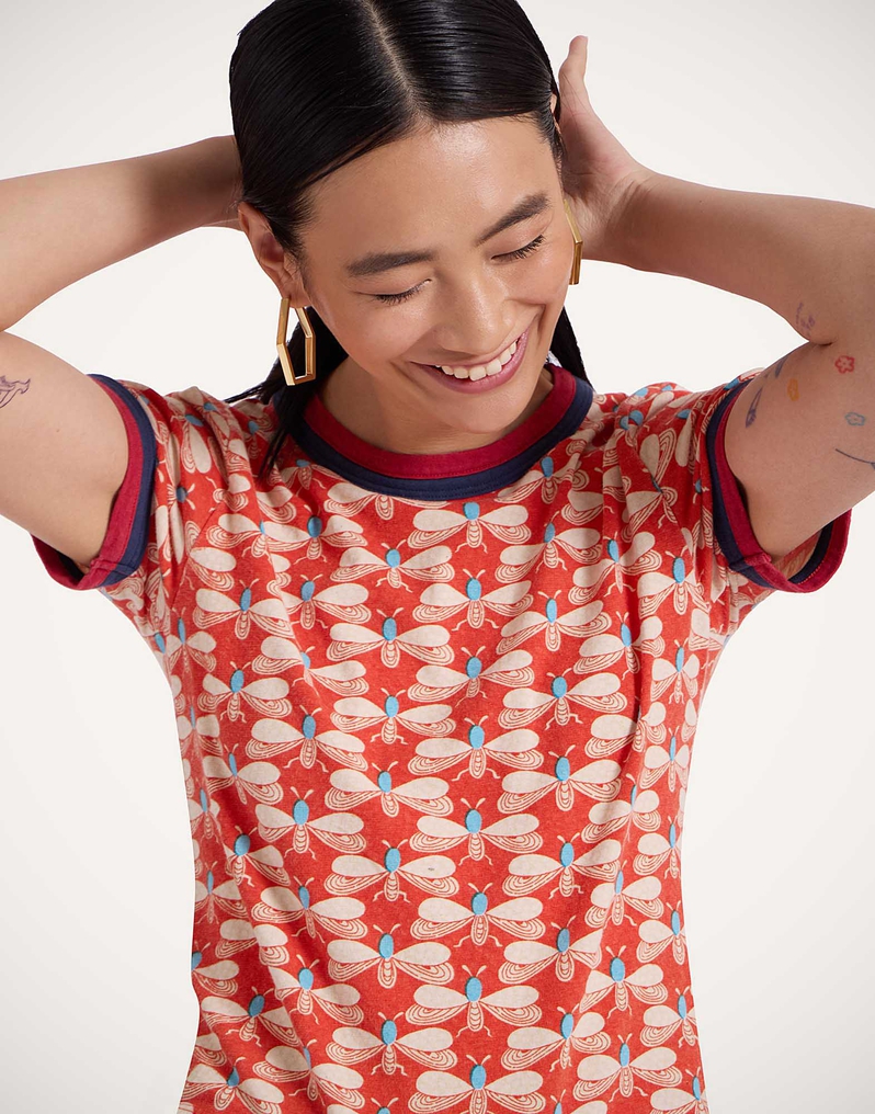 La DoubleJ Itty Bitty Double Binding Ringer T-Shirt La DoubleJ Itty Bitty Double Binding Ringer T-Shirt Pull My Petaltail Orange TSH0061JER059PET03OR02