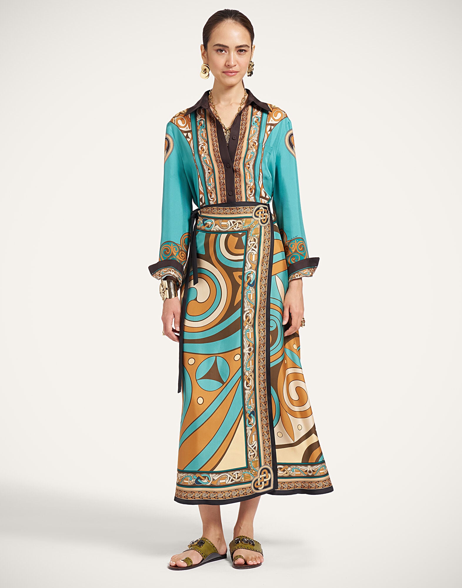 La DoubleJ Sarong Skirt Kells Swirl Plac&eacute;e Camel SKI0122SIL029KLS01BR04