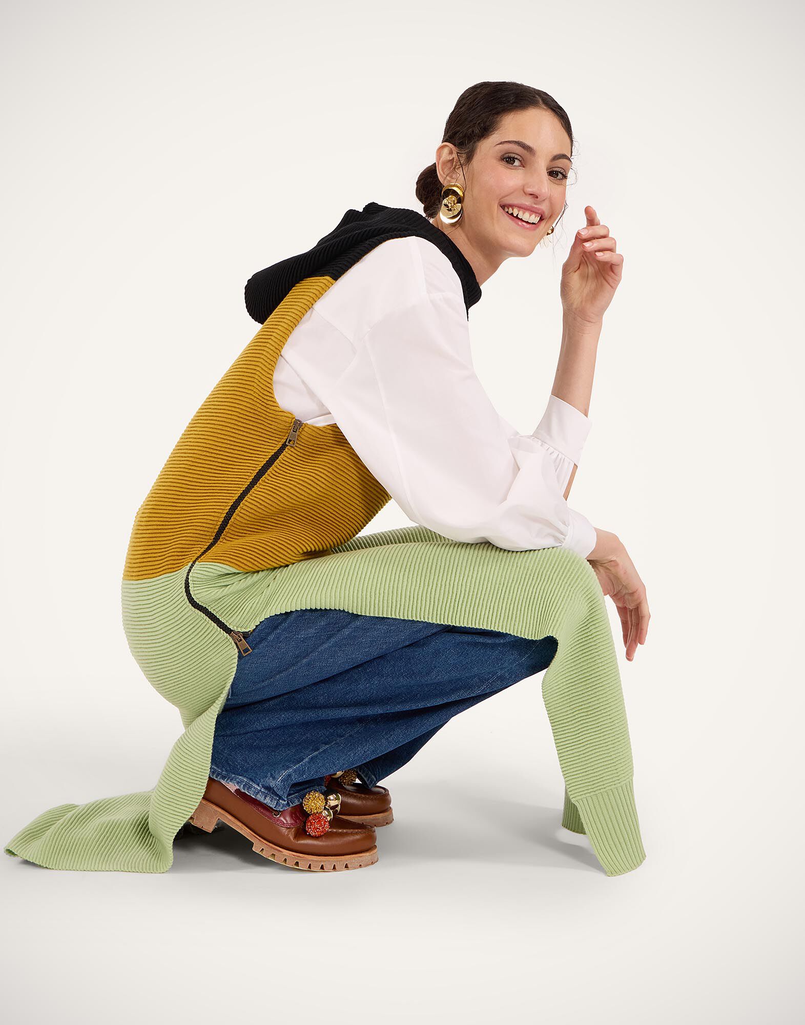 La DoubleJ Hoody Dress Color Block Black, Yellow & Green DRE0992KNI178VA420GR02