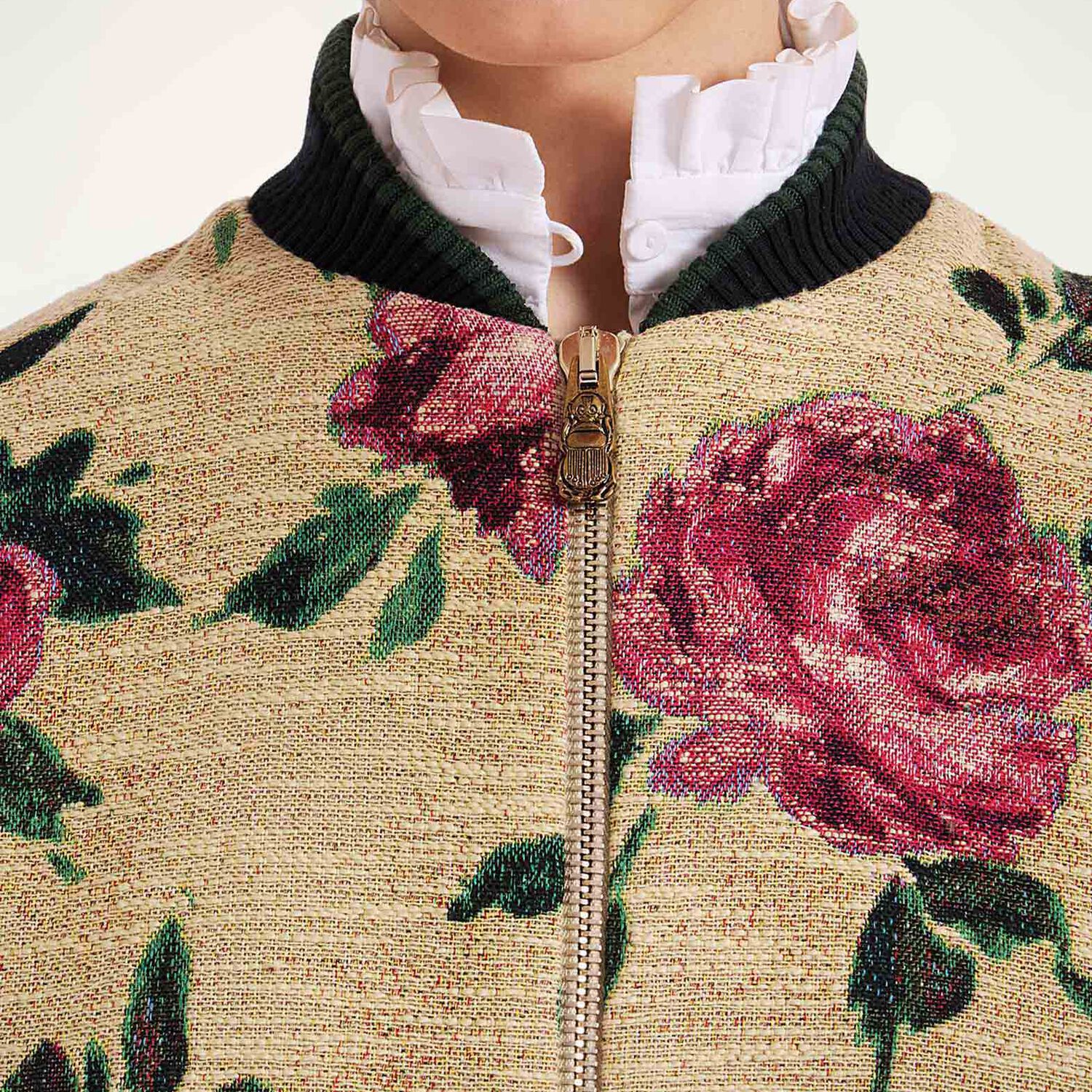 La Doublej Brooklyn Bomber Jacket In Roses Light Beige