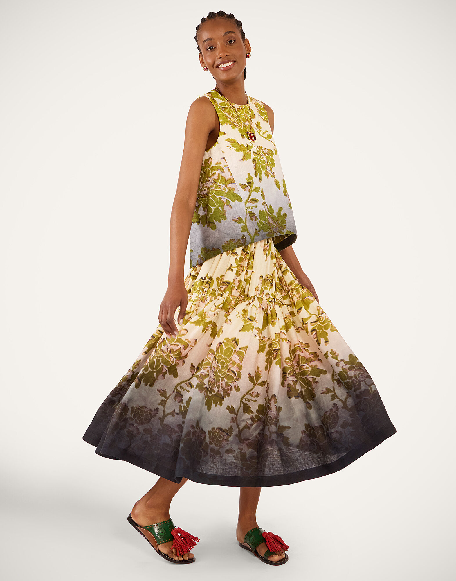 La DoubleJ Gala Skirt Oasis Ombr&eacute; Plac&eacute;e Green & Black SKI0202LIN014OAO01GR02