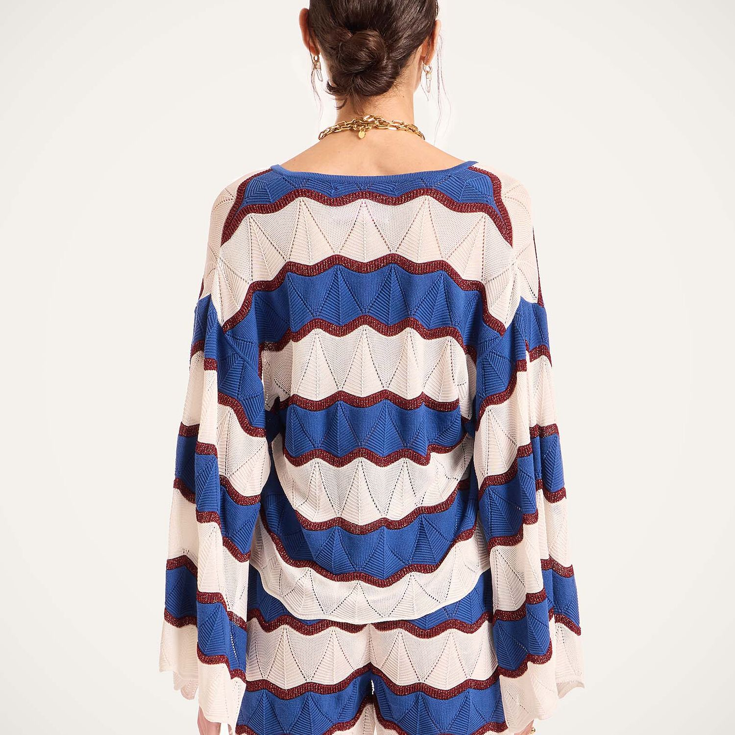 La Doublej Knitwear Women - Hang Ten Top Color Block Ivory & Blue M 50% Cotton 46% Viscose 4% Metal Polyester 