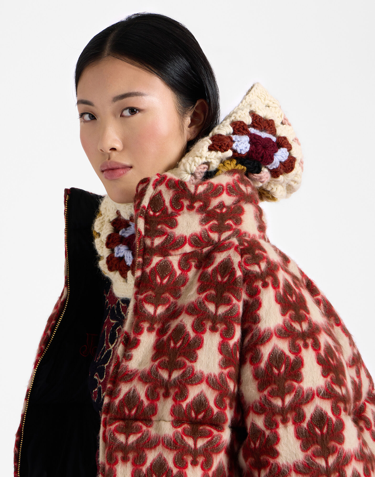 La DoubleJ Lacey Snood Flower Tile Ivory HAT0030KNI145FLW01WH04