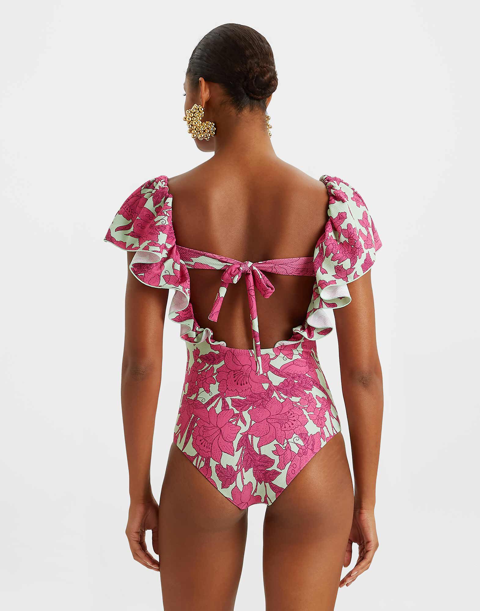 【LA DOUBLEJ】scarlett ruffled プリント swimsuit Scarlett Swimsuit in Lilium Purple for Women | La DoubleJ