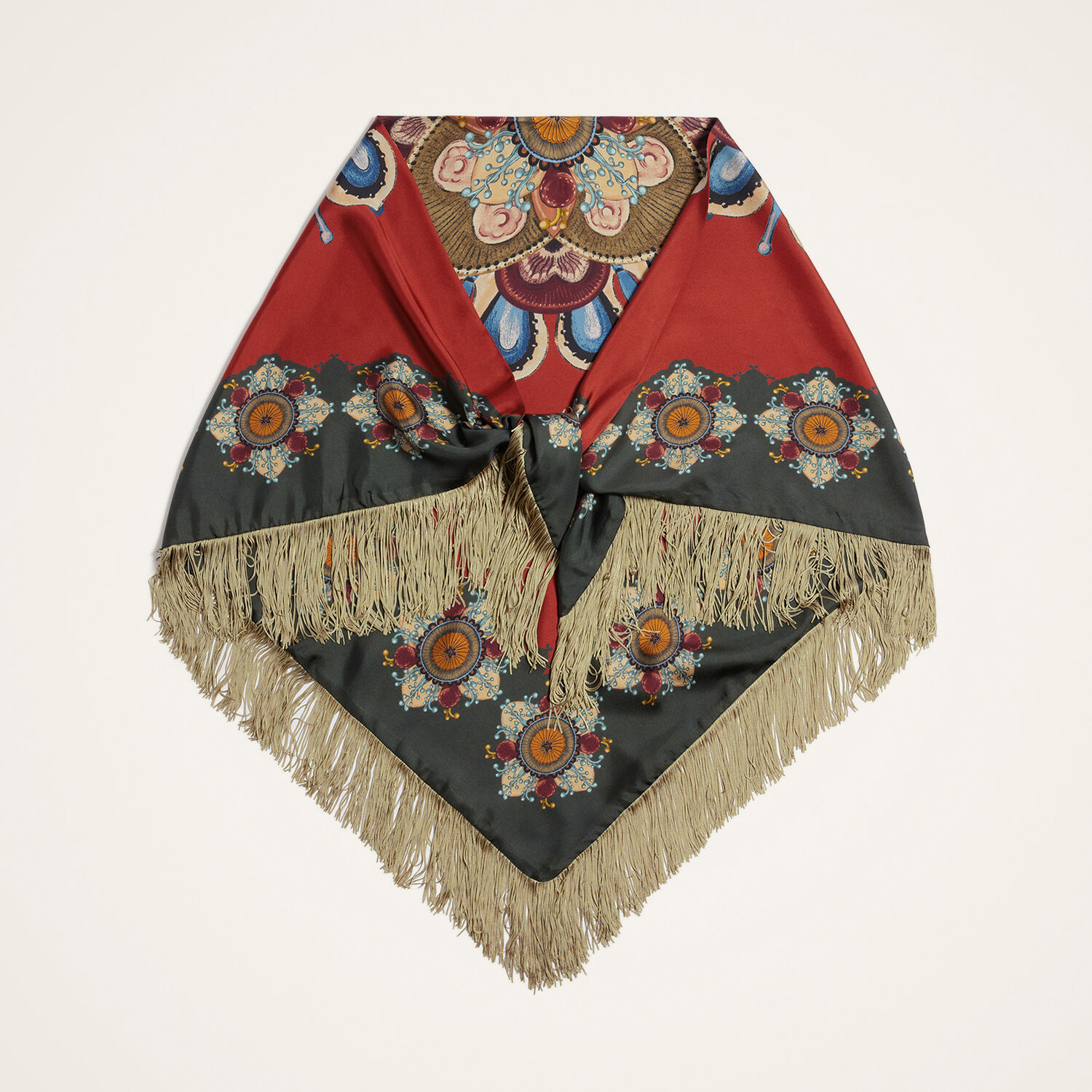 La Doublej Fringe Triangle Scarf In Brown