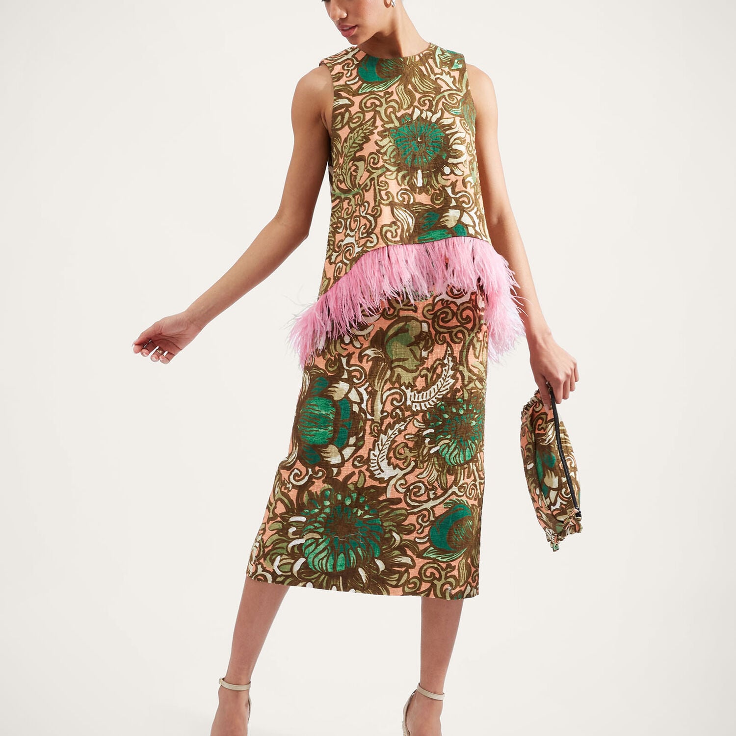  La Doublej Best Dressed Guest Women - La Scala Top (with Feathers) Anemone Pink L 98% Cotton 2% Elastane 