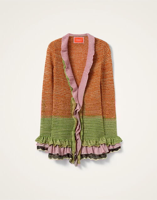 La DoubleJ Eight Counts Cardigan Color Block Orange & Green PUL0349KNI199VA467OR02