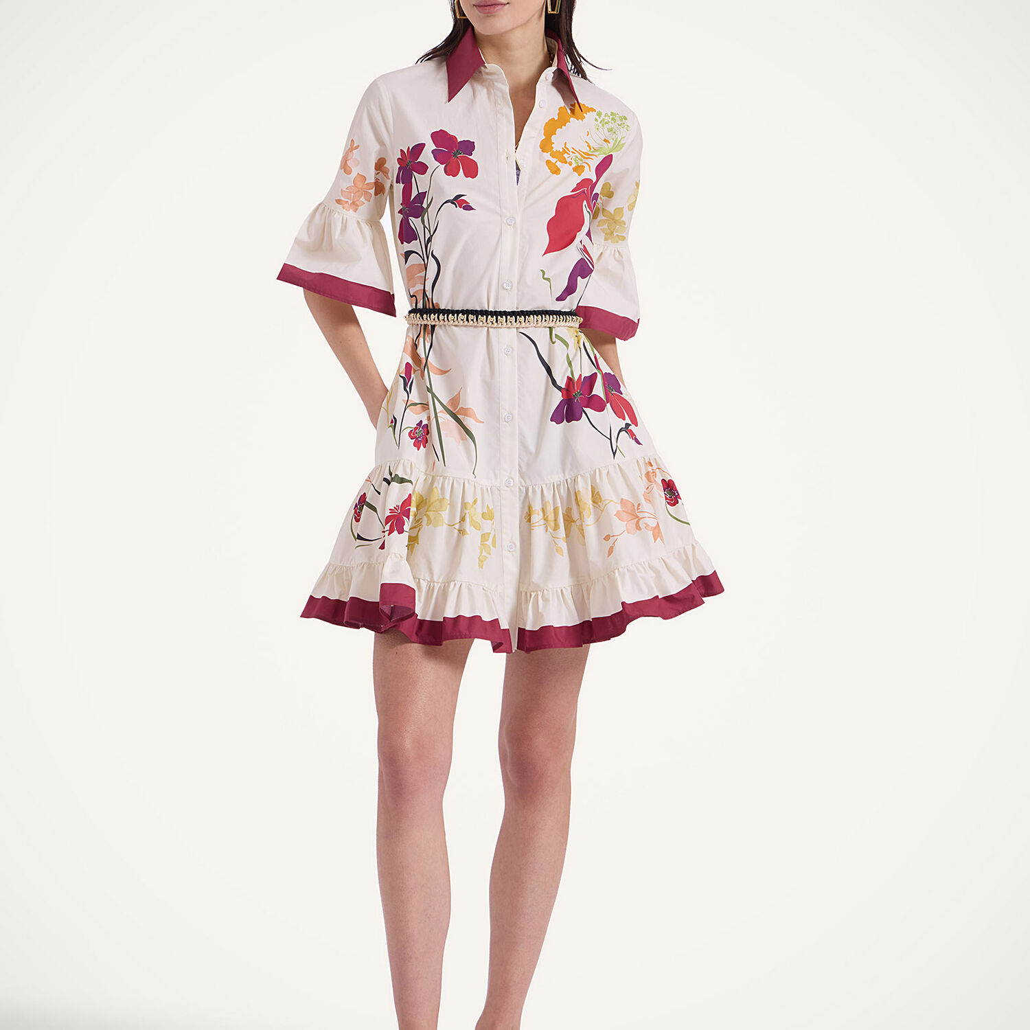 La Doublej Choux Floral Cotton Poplin Shirt Dress In Corsage Placée Ivory