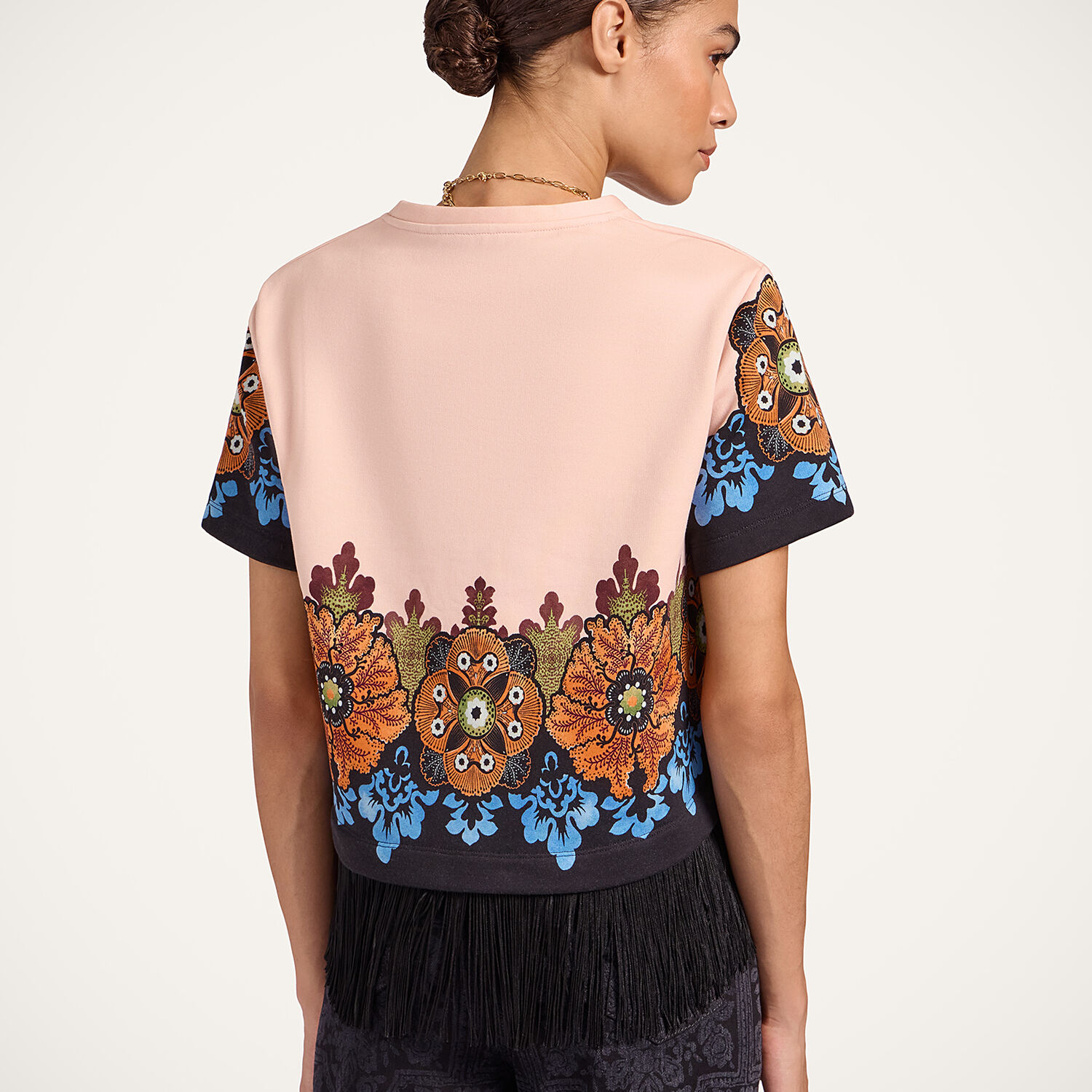La Doublej Floral-print Fringe T-shirt In Neutral