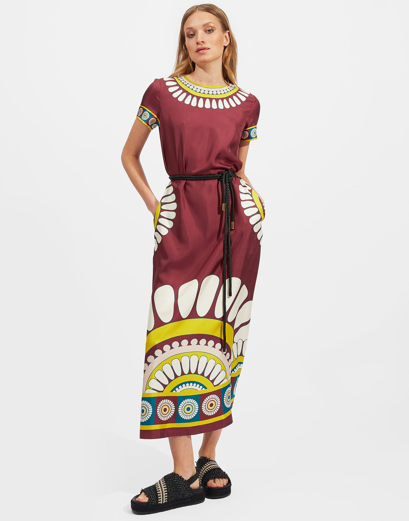 La DoubleJ Swing Dress Bordeaux Solar Plac&eacute;e DRE0128SIL006SOL0006