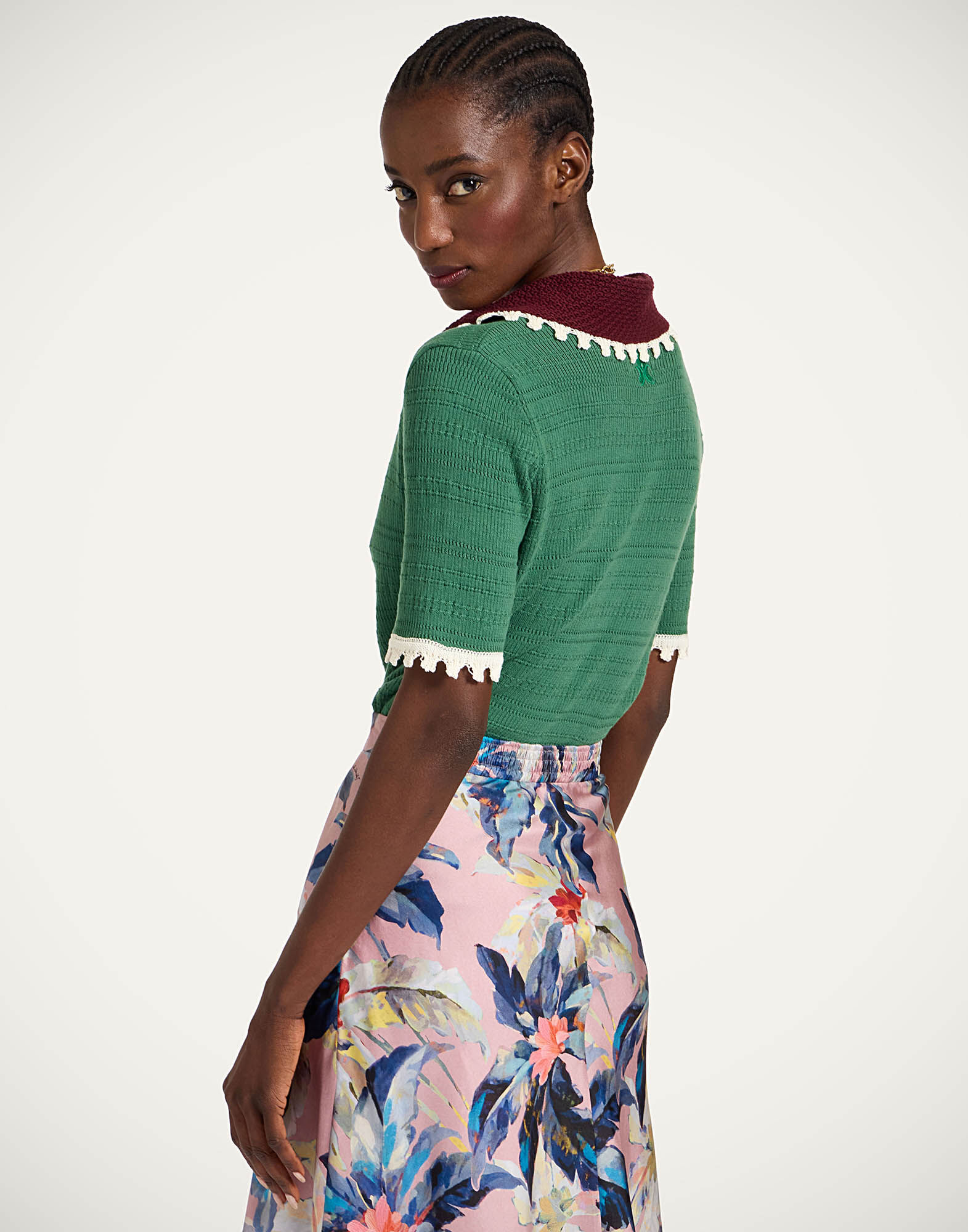 La DoubleJ Picket Polo Top Solid Green PUL0273KNI154SOLIDGR02