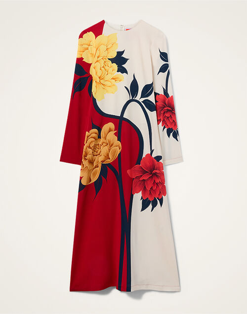 La DoubleJ Long Sleeve Swing Dress Queen Peony Plac&eacute;e Red DRE0231VIS001QPE02RE01