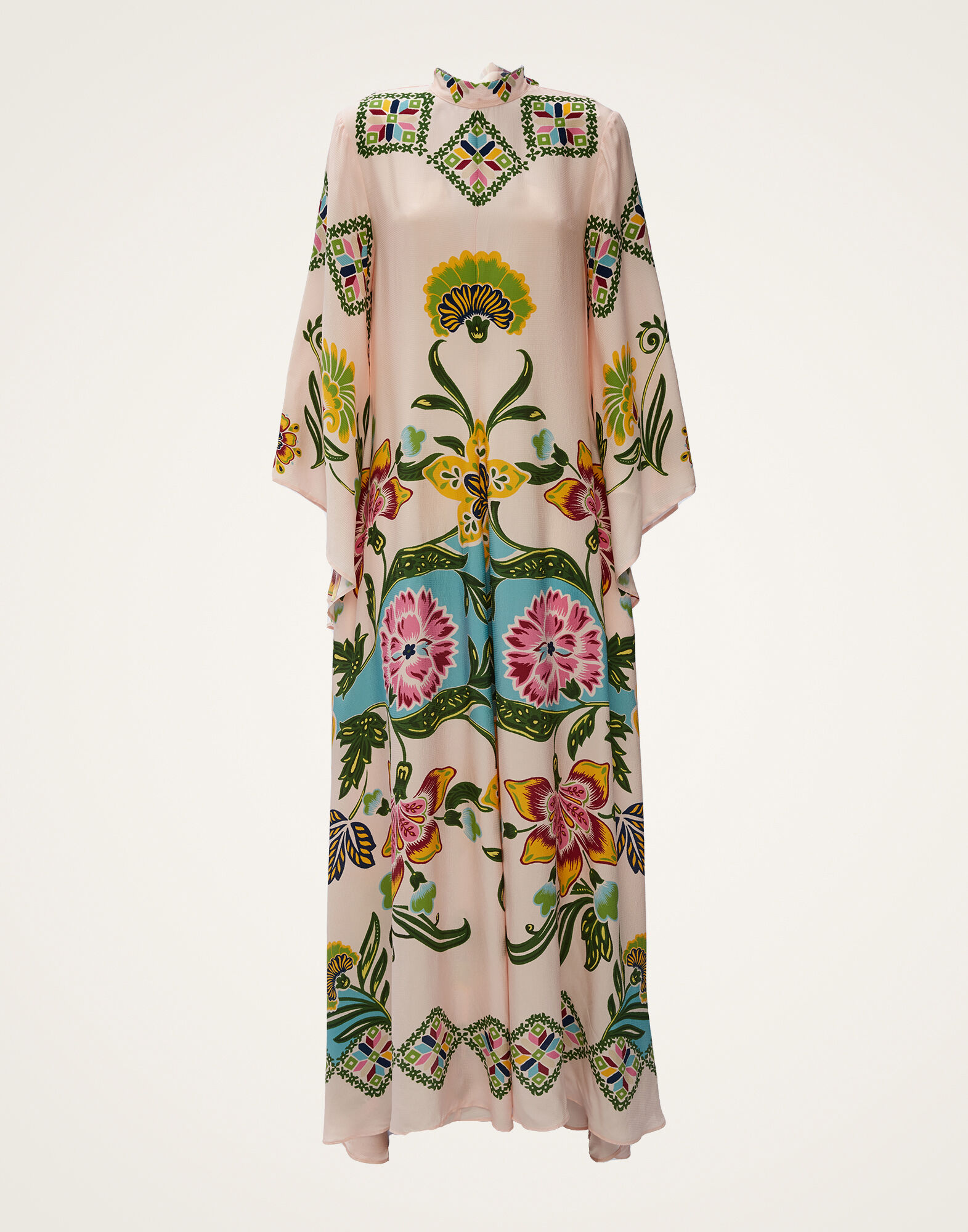 La DoubleJ Magnifico Dress Folk Flowers Azzurro Plac&eacute;e DRE0232VIS004FFL0005