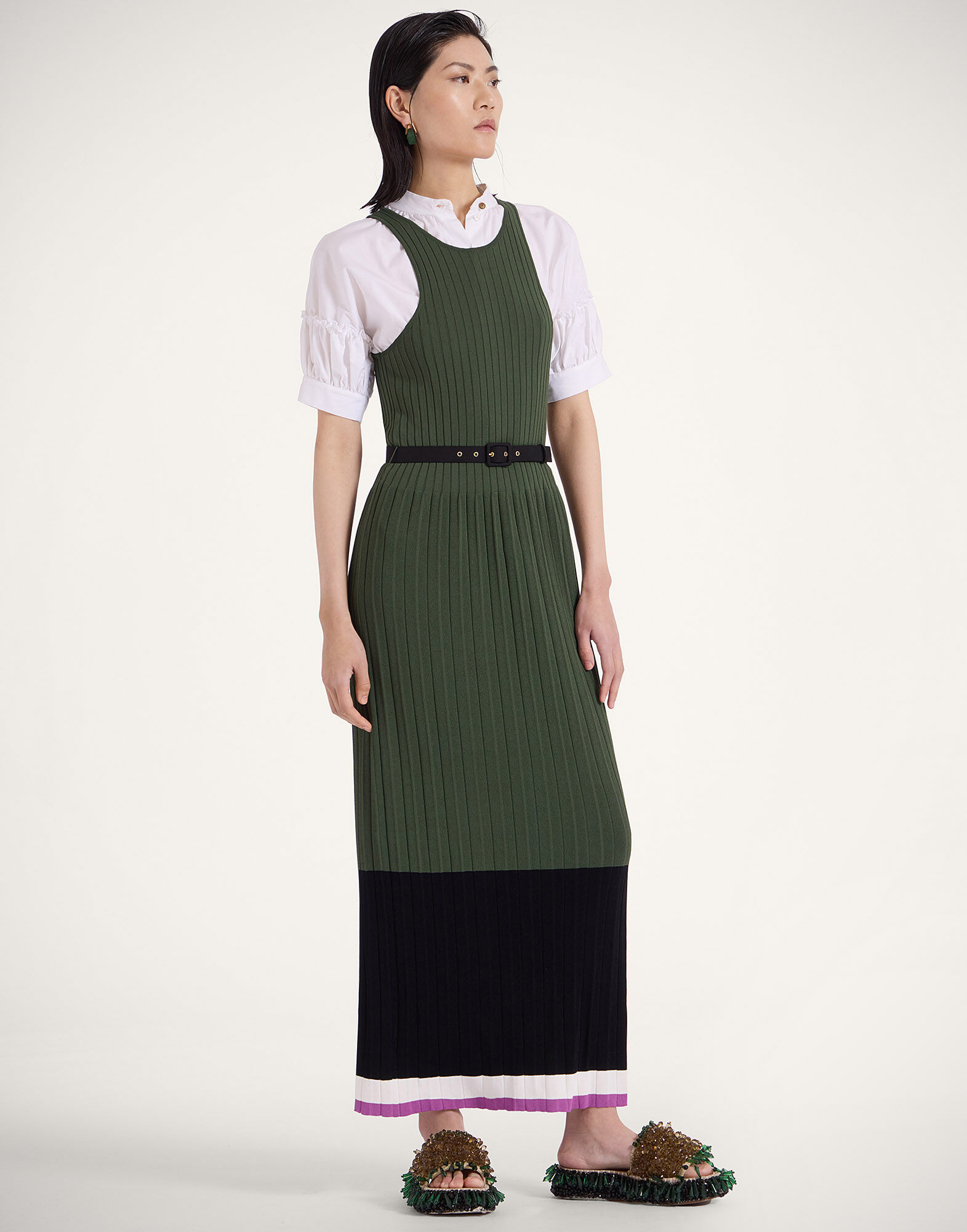 La DoubleJ Organetto Dress Color Block Black & Camouflage DRE0882KNI150VA344GR08