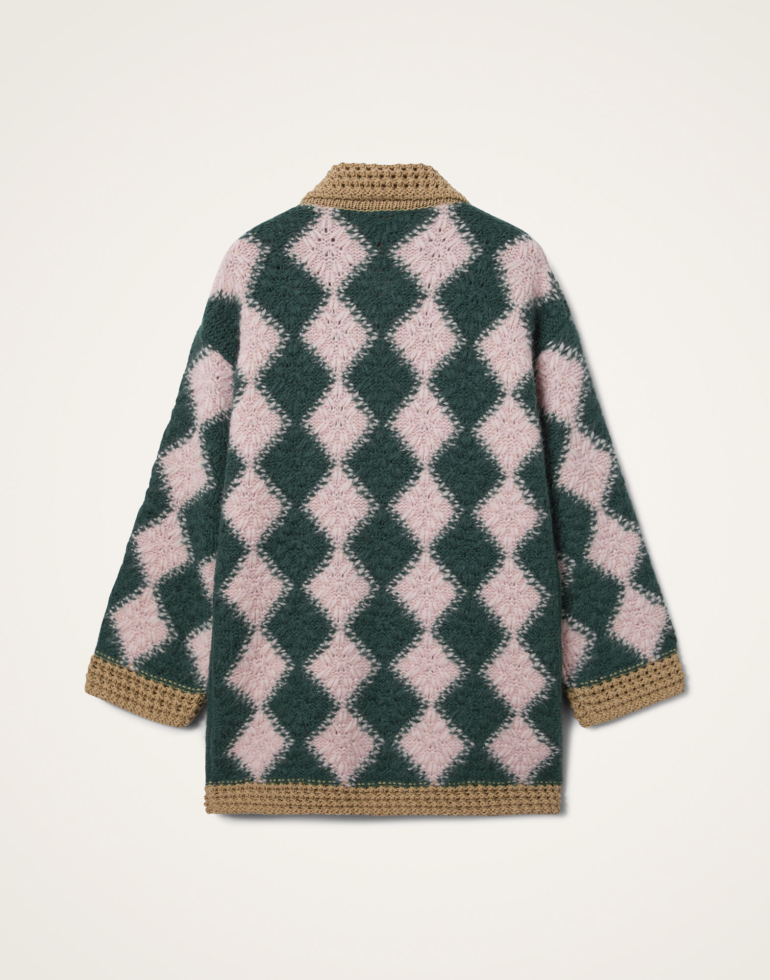 La DoubleJ Crochet Bowling Cardigan Multicolor Pink & Dark Green PUL0290KNI167VA400PI01