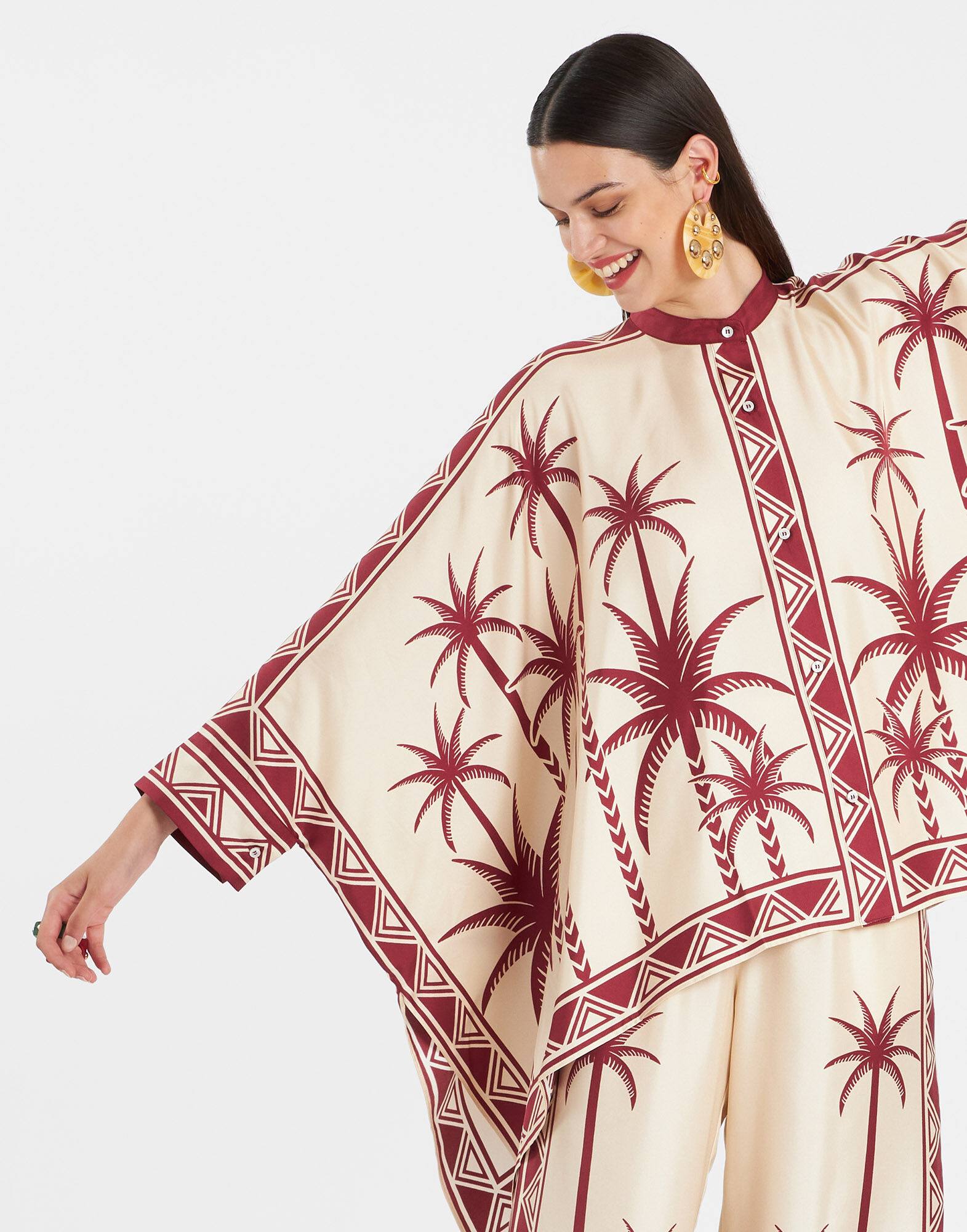 La DoubleJ Foulard Shirt Date Palms Plac&eacute;e Ivory SHI0059SIL006DAT01WH04