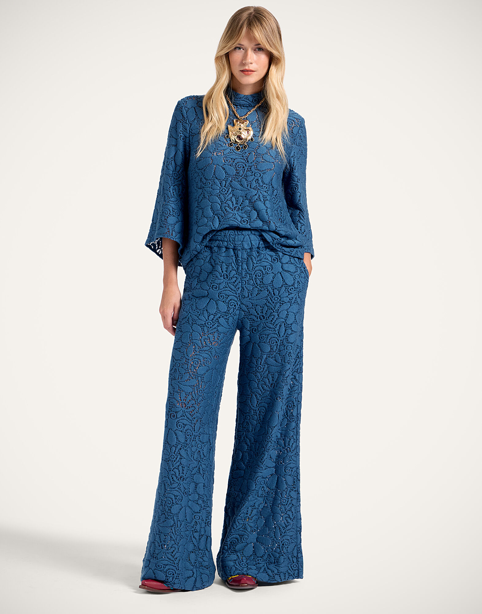 La DoubleJ Lacey Palazzo Pants Solid Blue TRO0185LAC003SOLIDBU03