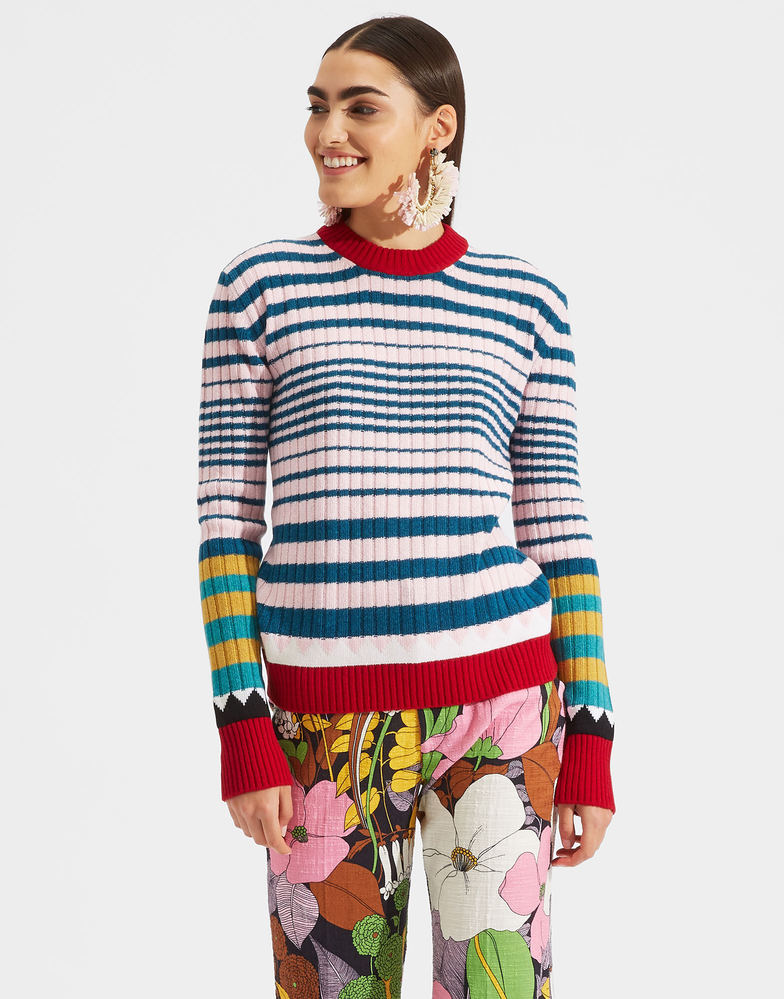 LaDoubleJ Striped Crew Neck in Rosa Mix Rosa Mix PUL0001KNI001RIG0004