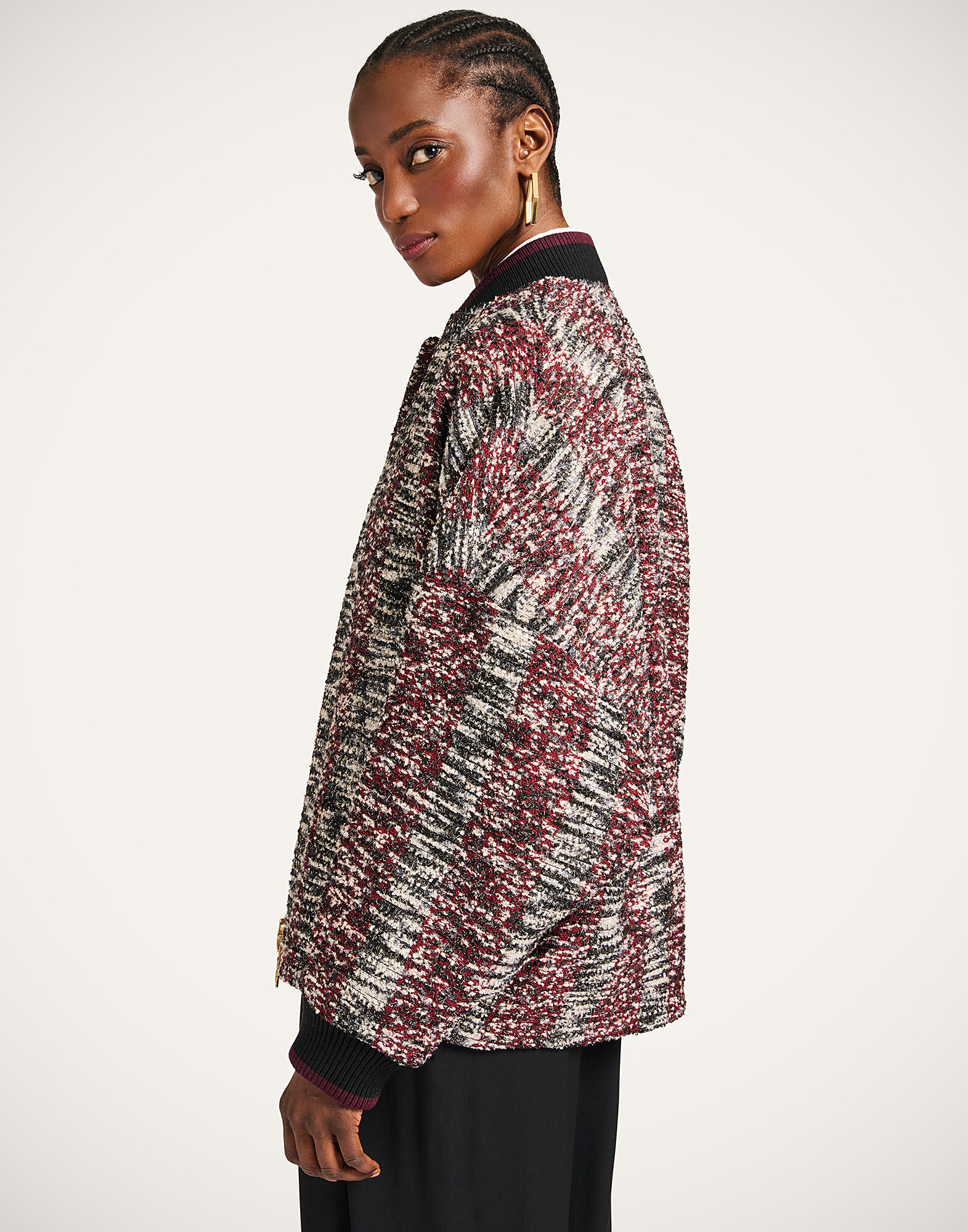 Brooklyn Bomber in Multicolor Red & Black for Women | La DoubleJ