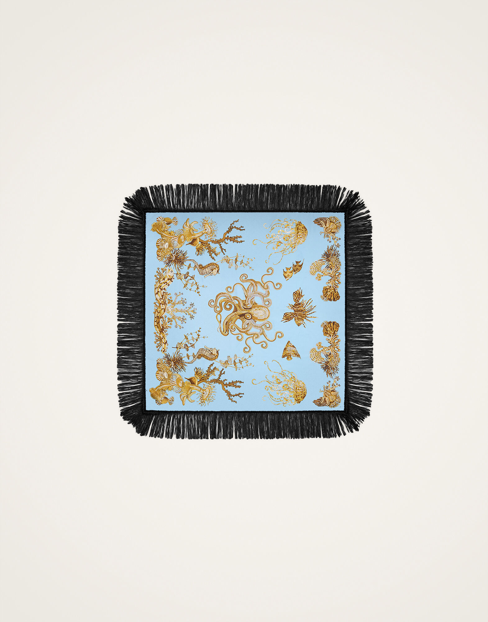 La DoubleJ Reversible Fringe Foulard 90 Oceania Plac&eacute;e Light Blue SCA0073SIL006OCE01BU01