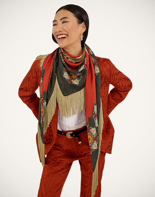 La DoubleJ Fringe Triangle Scarf Nucleus Placée Rust SCA0076SIL006NUC06OR04