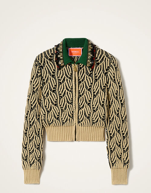 La DoubleJ Picture Cardigan Bicolor Black & Beige PUL0370KNI198VA469BR01