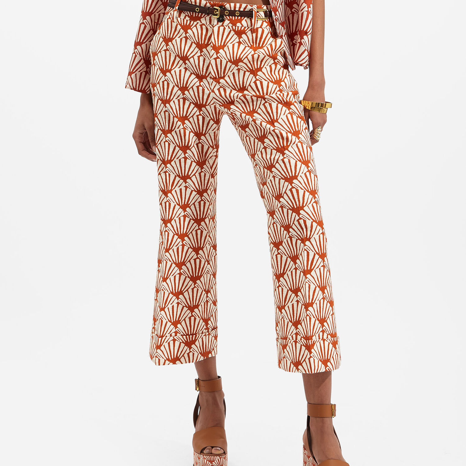 La Doublej Hendrix Ventaglio-print Flared Trousers In Ventaglio