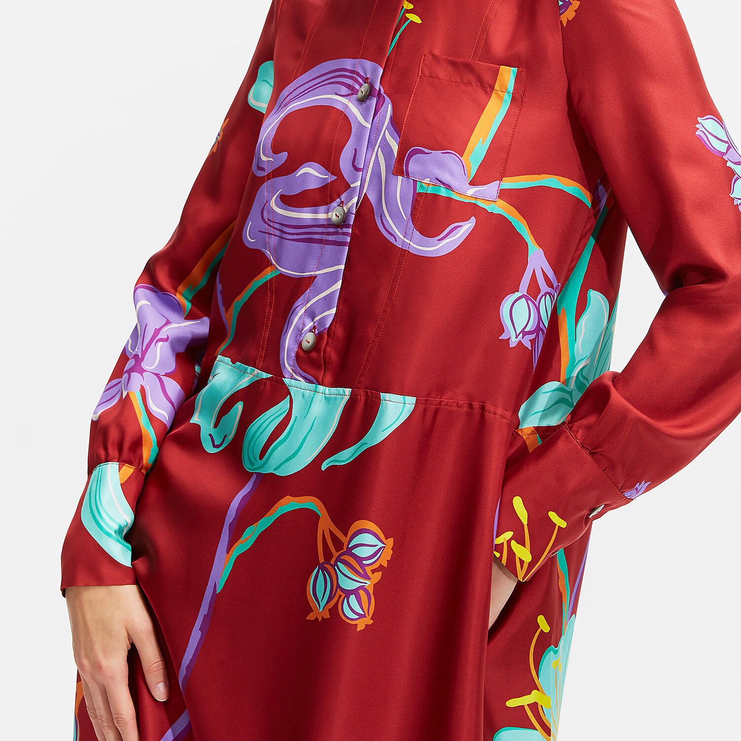 La Doublej Printed Silk Maxi Shirt Dress In Maneater Rosso