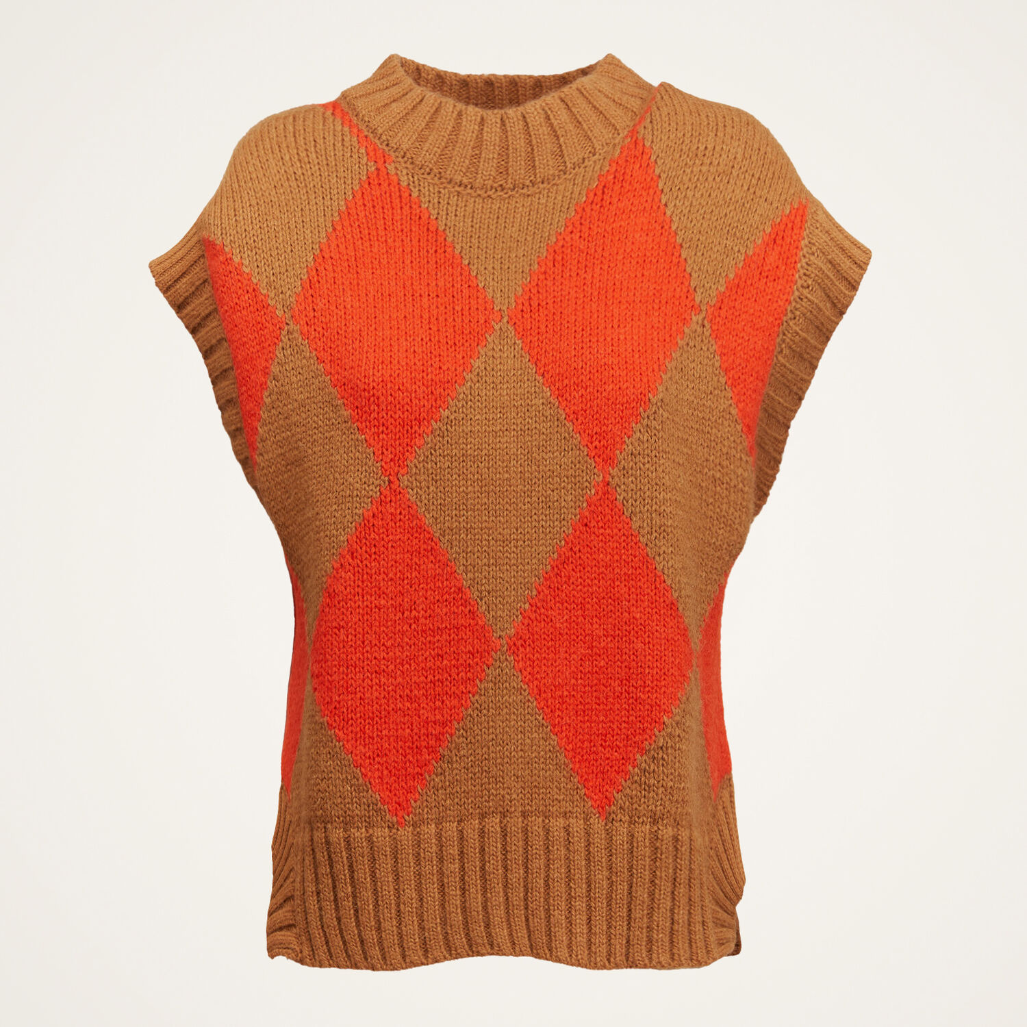 La Doublej Argyle Gilet In Camel / Orange