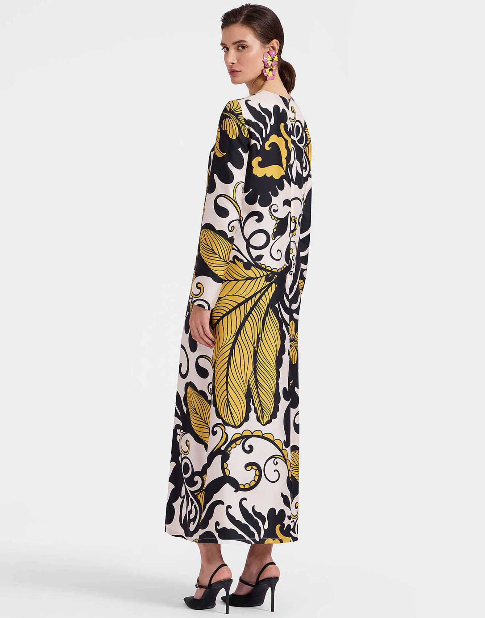 Long Sleeve Swing Dress in Marea Black White fur Damen La DoubleJ