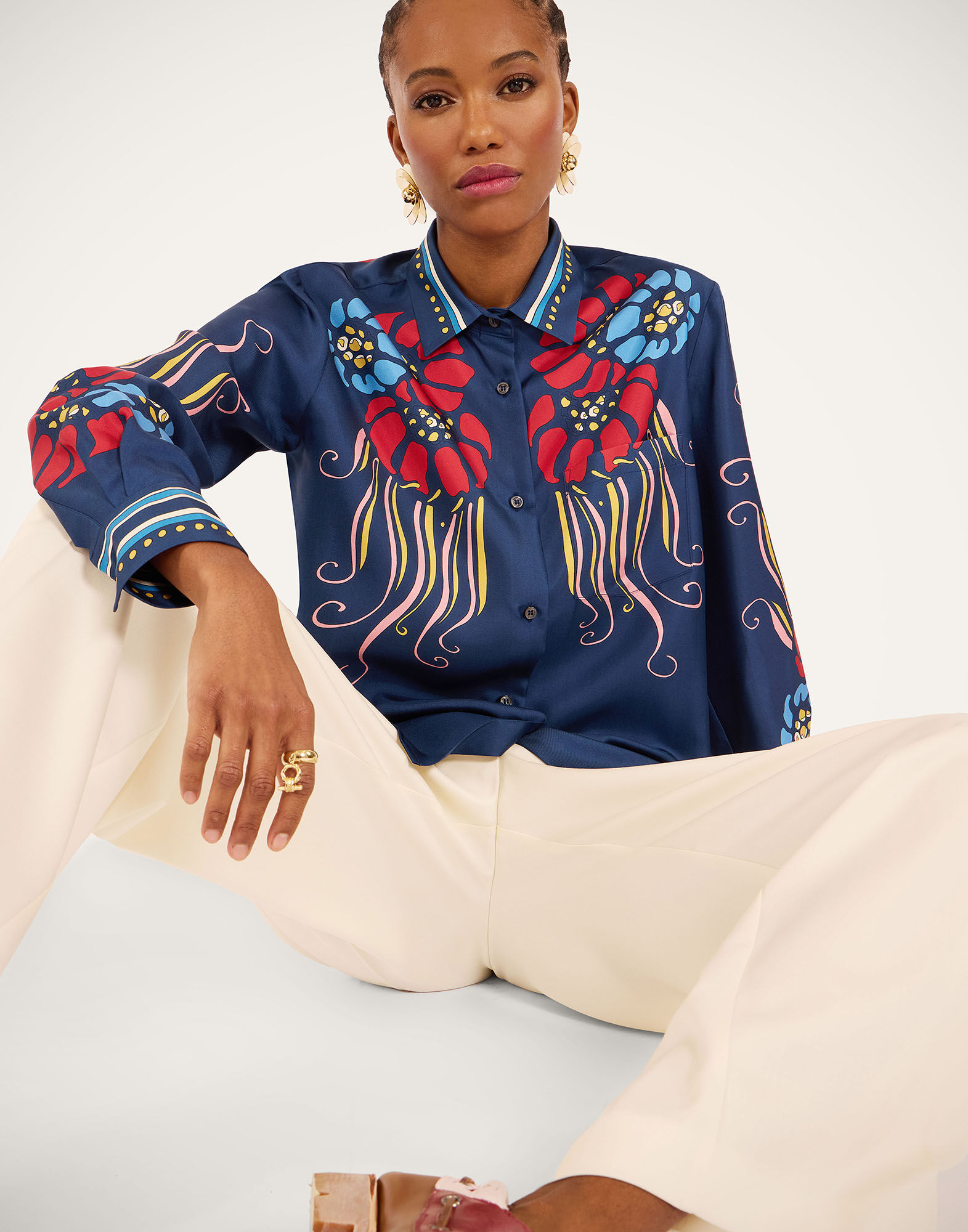 La DoubleJ Boy Shirt Lemuria Plac&eacute;e Navy SHI0040SIL006LEM02BU06