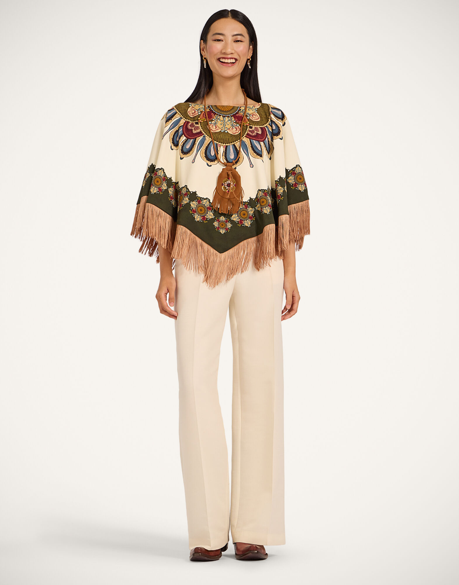 La DoubleJ Reversible Mini Poncho Nucleus Plac&eacute;e Off White SCA0077VIS011NUC06WH05