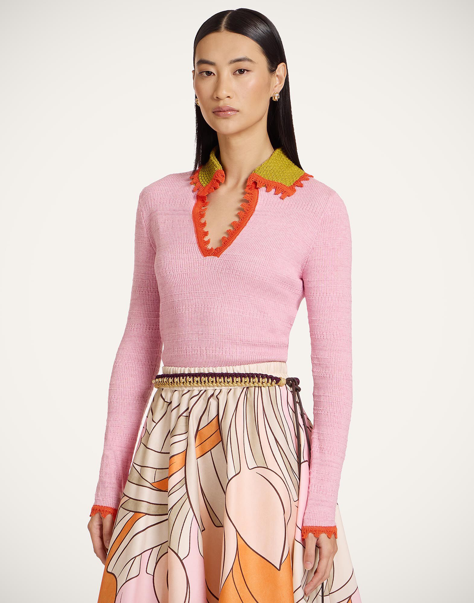 La DoubleJ Picket Polo Jumper Solid Pink PUL0280KNI154SOLIDPI01