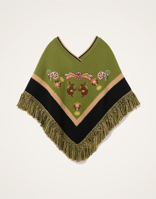 La DoubleJ Dreamcatcher Poncho Color Block Green & Brown SCA0089KNI180VA424BR02
