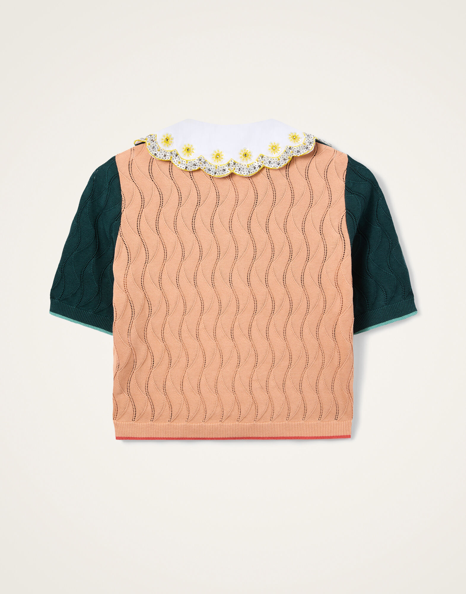 La DoubleJ Crop Polo Color Block Teal & Coral PUL0359KNI197VA466BU07