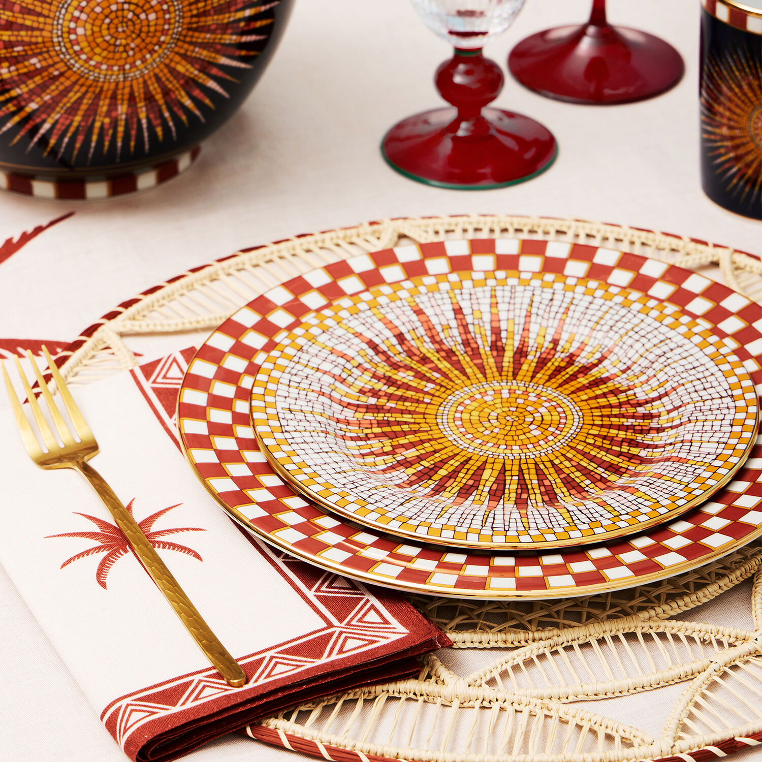  La Doublej Dessert & Side Plates Women - Dessert Plates Set Of 2 Sunrays Multicolor One Size 100% Porcelain 