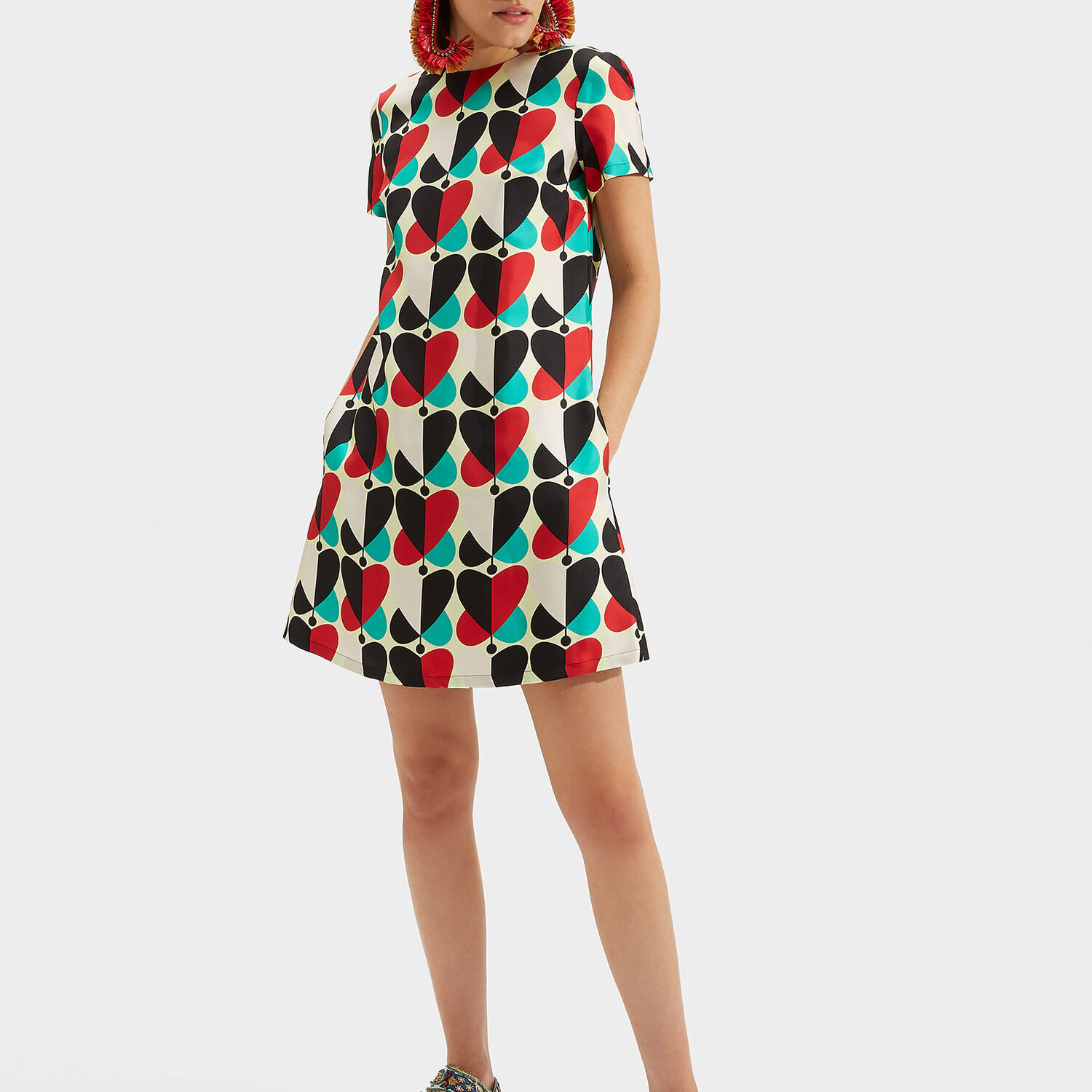 La Doublej Mini Swing Dress In Farfalle Rosso