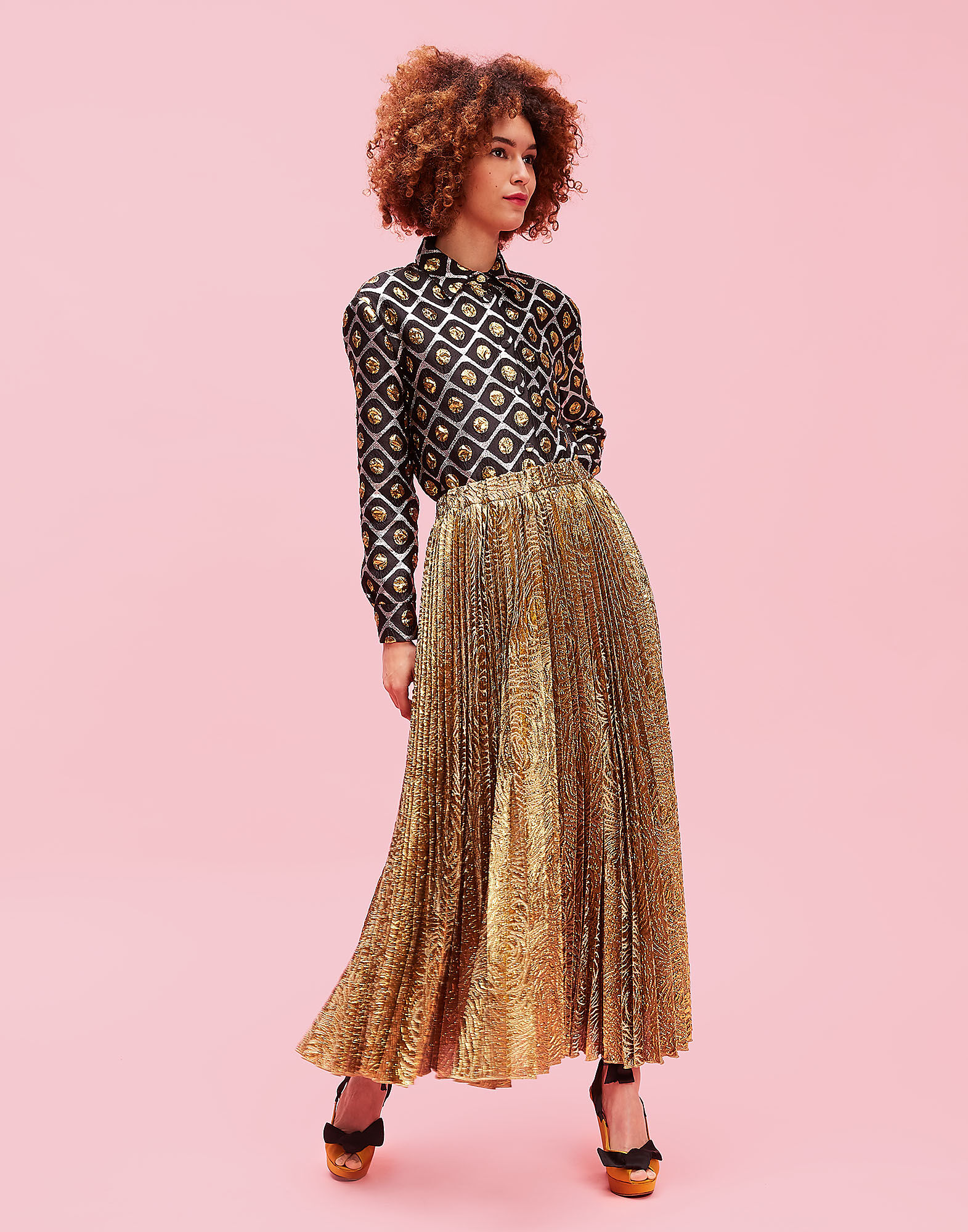 LaDoubleJ Soleil Skirt Lam&eacute; Oro SKI0016LUR001GOL0001