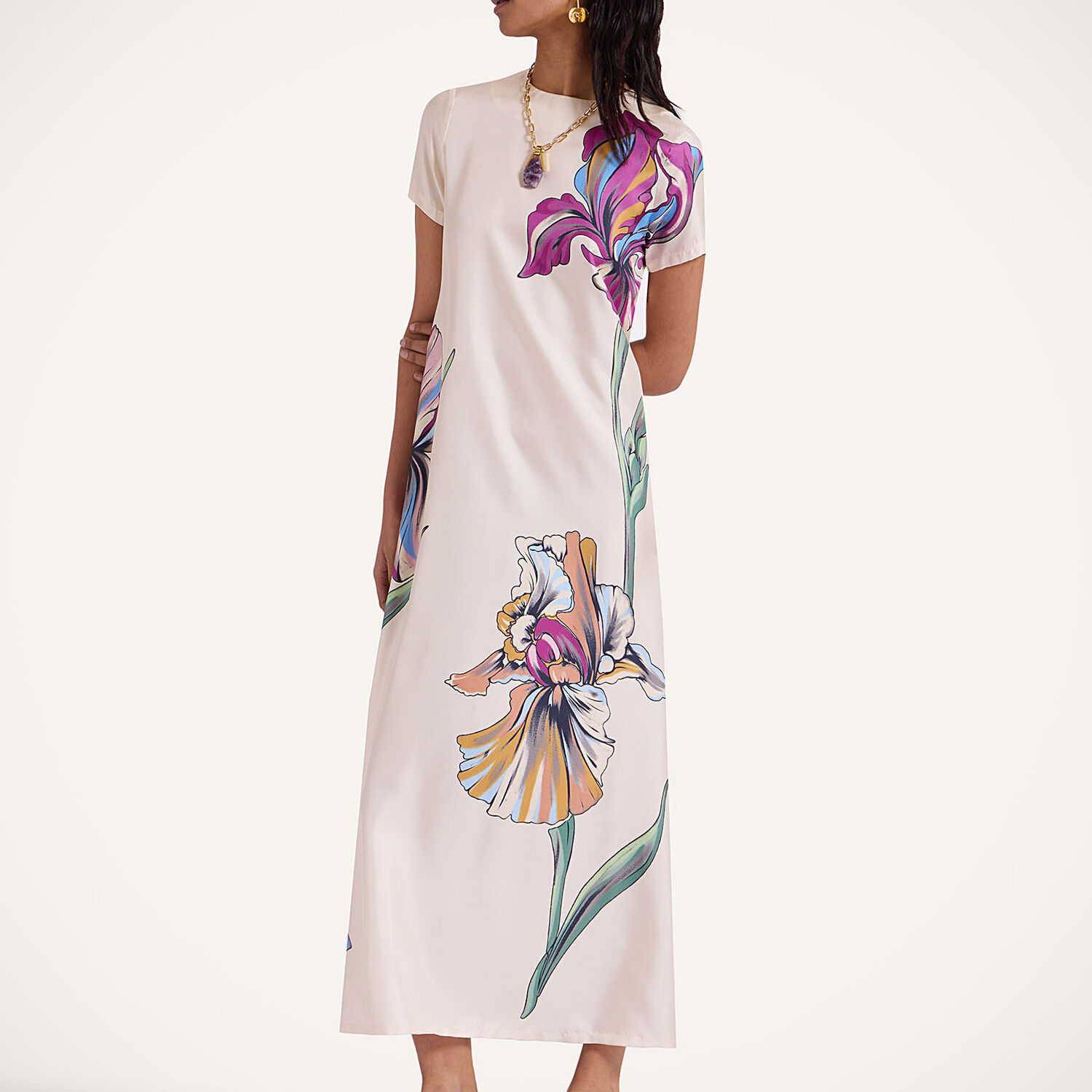 La Doublej Swing Midi Dress In Iris Placée Ivory