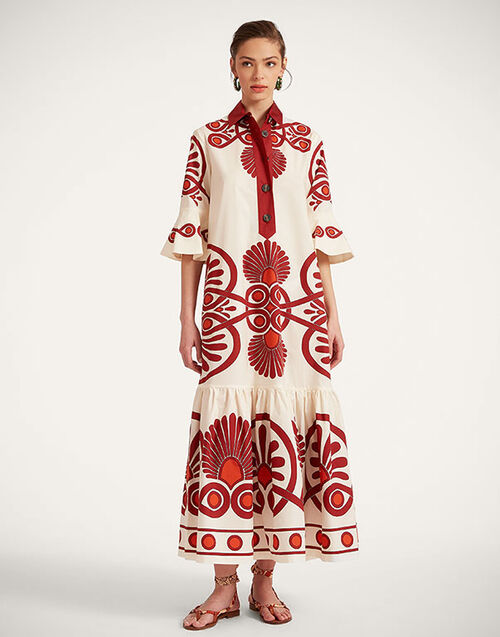 La DoubleJ Artemis Dress Medallion Plac&eacute;e Cream DRE0201COT015MED01WH03